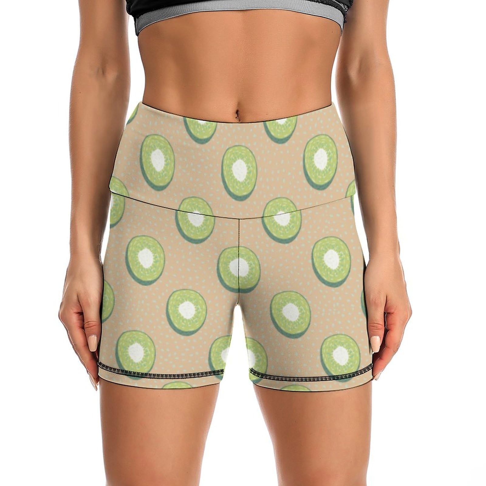 Kiwi Fruit Red Stripe Pattern High Waist Yoga Shorts for Women Athletic Shorts Leggings Running Pants