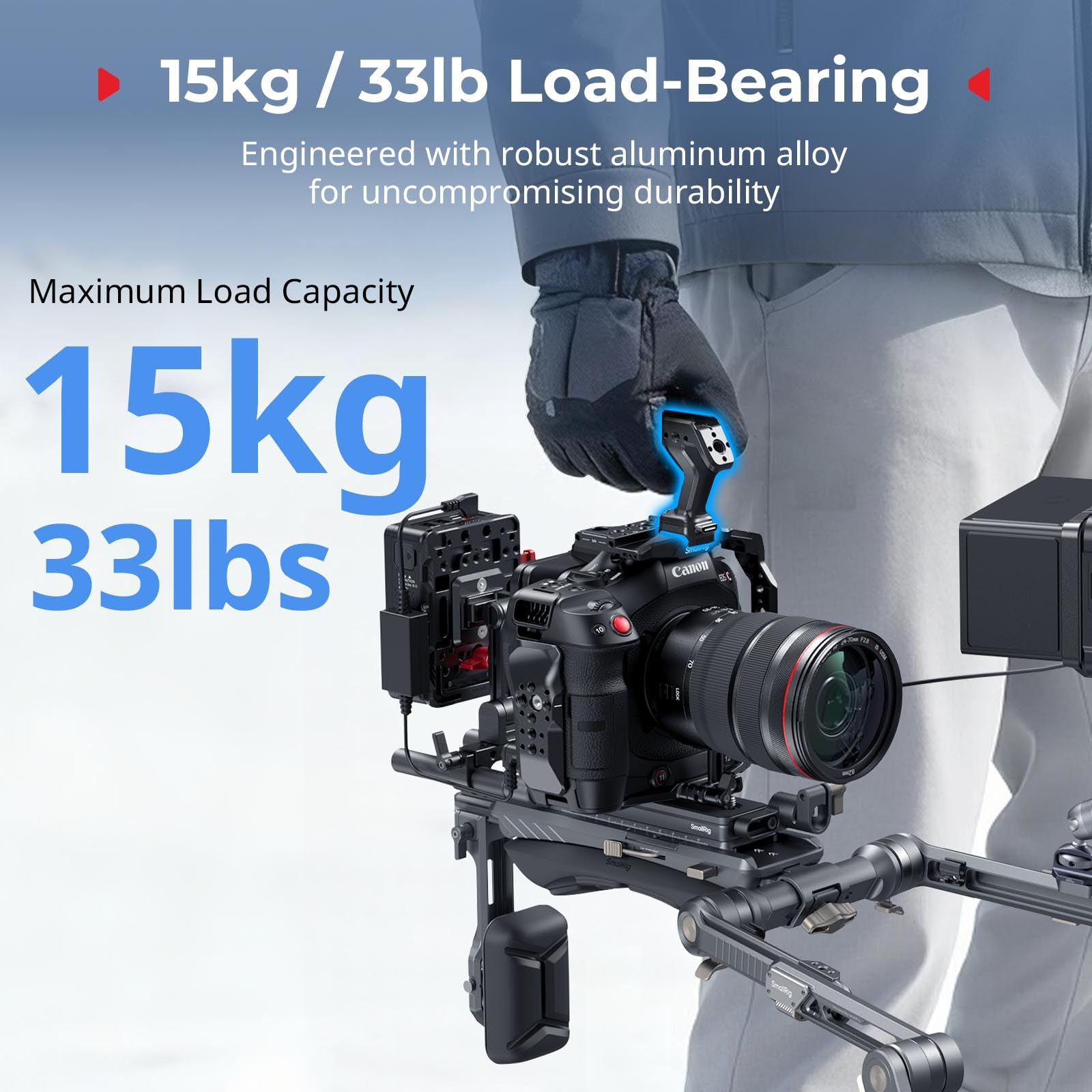 SMALLRIG Top Handle Obergriff, Zweiwege und Kompatible QR-Slide-NATO-Schiene für ARRI mit 1/4"-20-Schraube, Ergonomisches Design, 15kg max Tragkraft, Mehrere Integrierte Befestigungspunkte – 5632