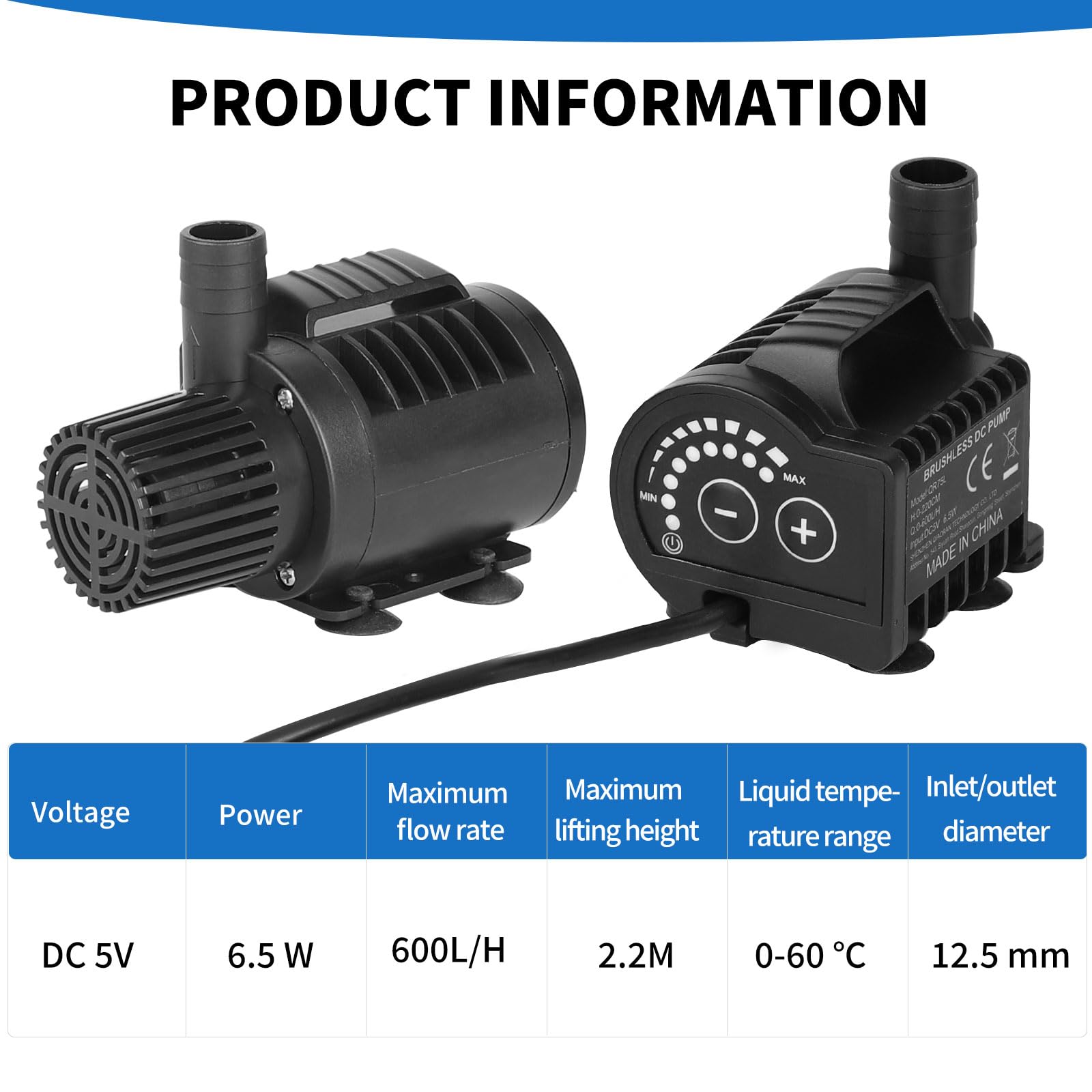 SWAWIS Pompa Acquario Pompa Laghetto 600L/H 2,2M DC5V 6,5W Mini Pompa Acqua con Controllo Della Velocità Pompa Sommersa Mini Pompa Acqua Ultra-Quiet Pompa per Acquario Fontana Pompa per Laghetto