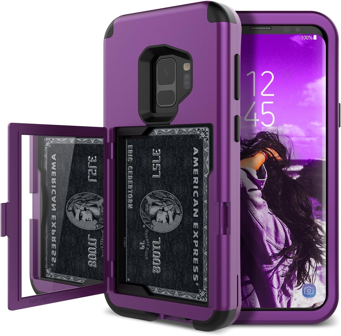 WeLoveCase Galaxy S9 Wallet Case Defender Wallet Card Holder Cover with Mirror 3 in 1 Hybrid Heavy Duty Protection Shockproof Full Body Rugged Protective Case for Samsung Galaxy S9 - Purple