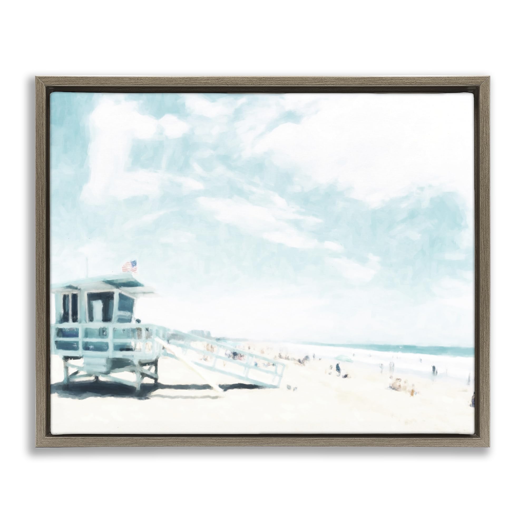 Stupell Industries Montalcino Elm (Textured) 'Blue Beach Station'| Floating Frame Canvas Art