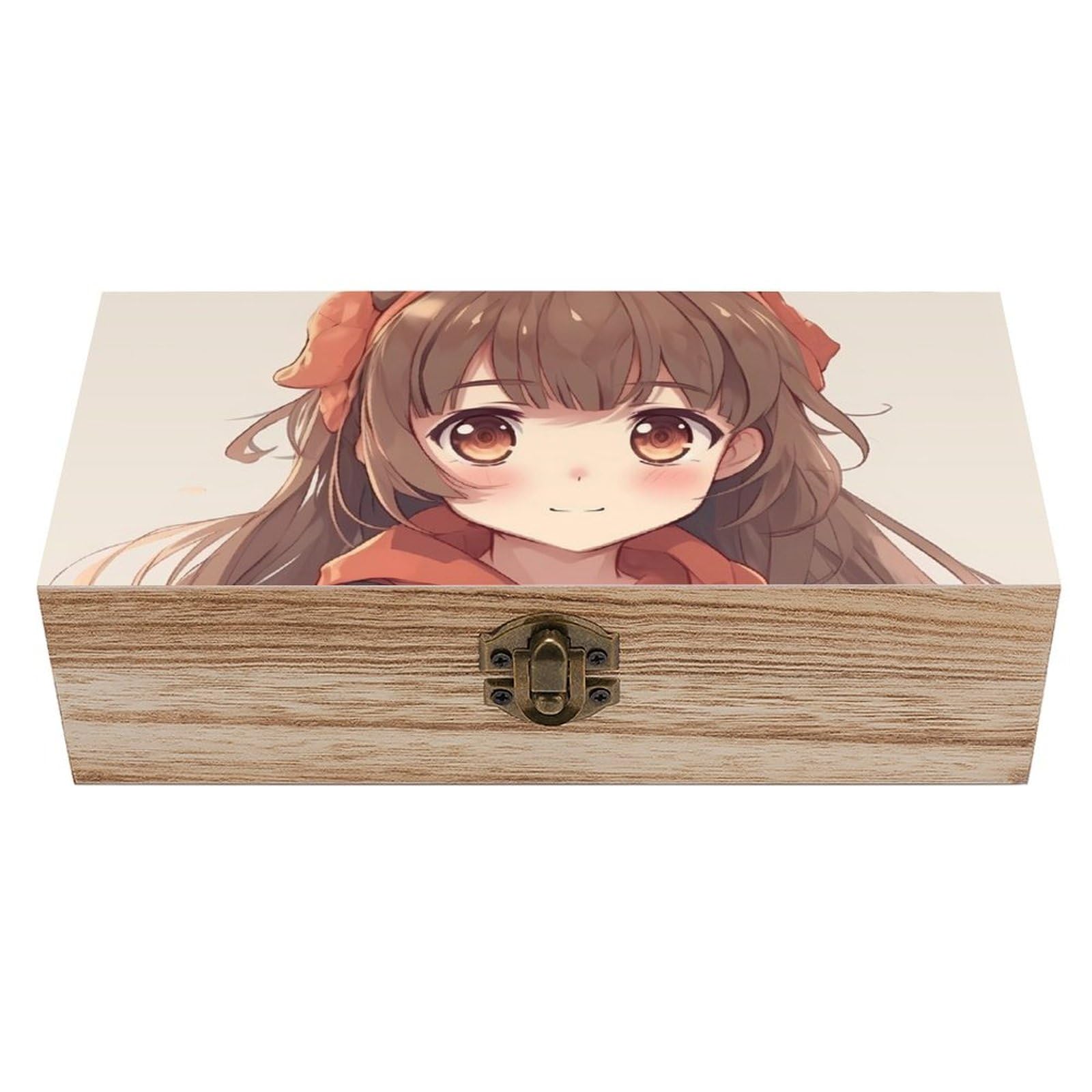 Lpsadgf Japan Anime Wooden Storage Box, Decorative Trunk For Keepsakes, Rustic Farmhouse Decorative Boxes With Hinged Lid, Small Jewelry Treasure Chest For Crafts Diy Storage