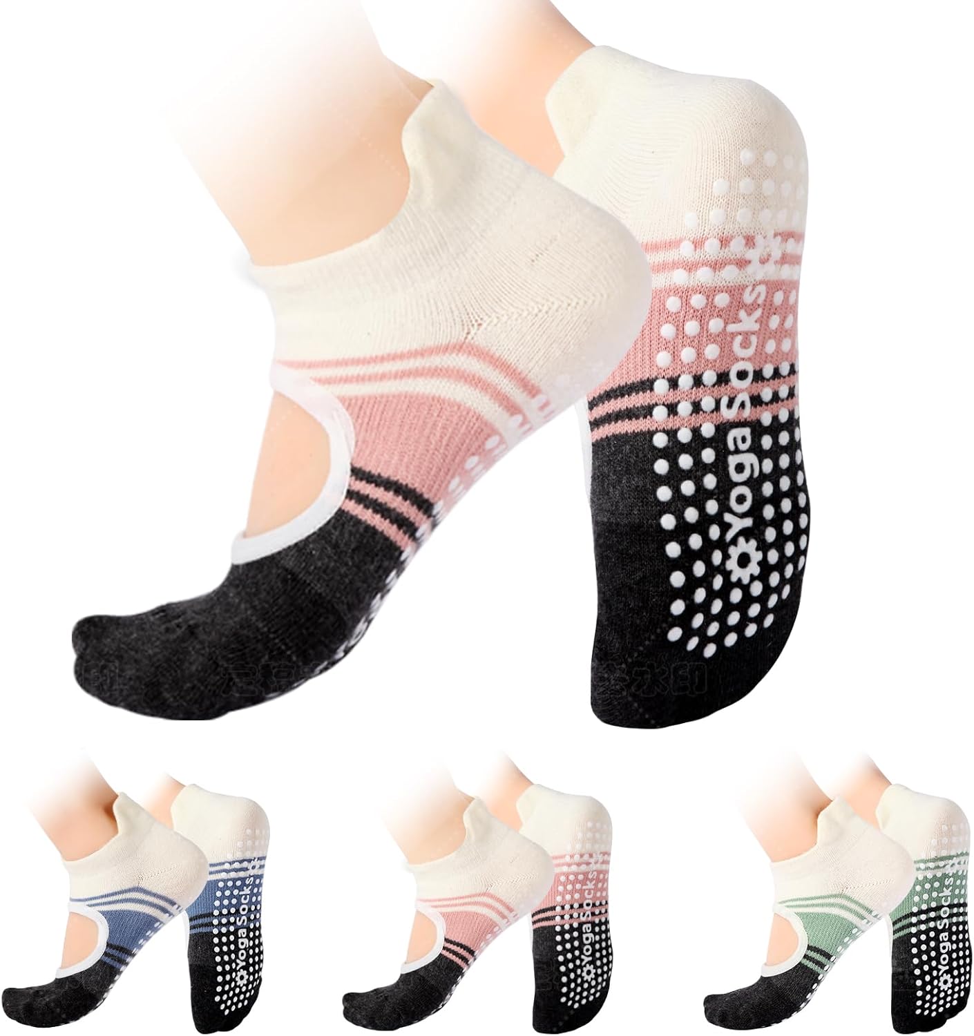 BERVASTO Pilates Socks with Grips for Women,Yoga Socks, Non-Slip Yoga Sock with Toe Separators, Pilates Non Slip Sock