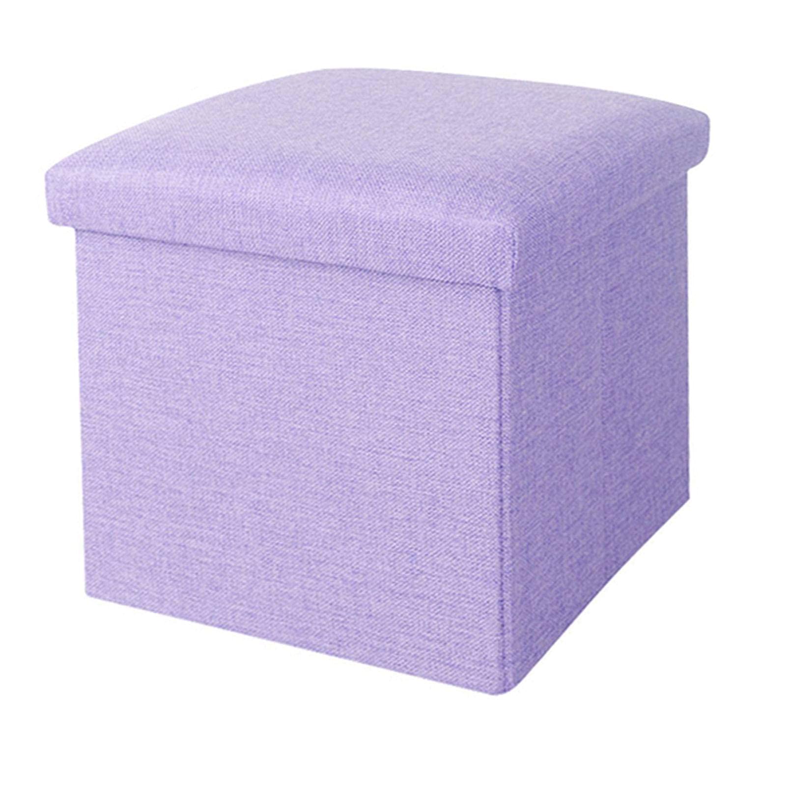 Siège boîte de rangement pliant en lin violet | Pouf repose-pieds cube pas encombrant