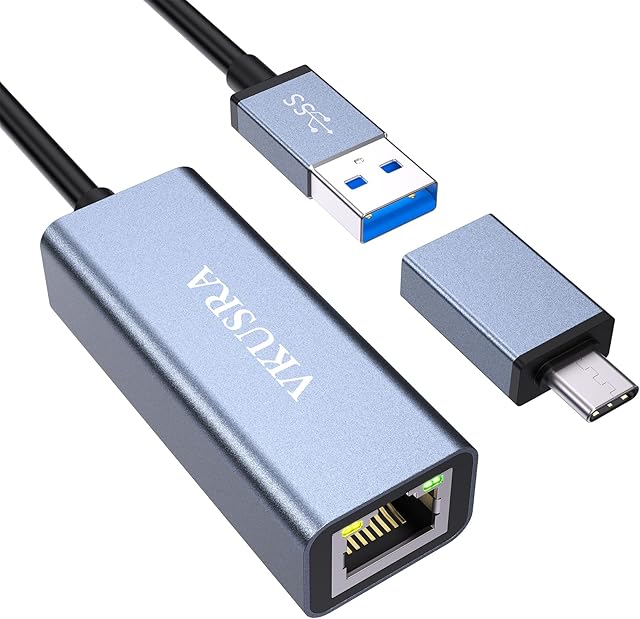 USB Ethernet Adapter, VKUSRA USB C to Ethernet Adapter, Aluminum USB 3.0 to RJ45 Gigabit Lan Adapter for MacBook Pro/Air, Surface Pro, Windows 7/8/10, XP, Vista, Linux, Chrome OS, Mac OS & More