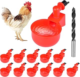 12Pcs Chicken Waterer Cups,Automatic Chicken Water Feeder with Nut and Hole Saw,Water Drinker Feeder for Buckets Boxes Troughs,Poultry Waterer for Chicks Duck Goose Birds or Bunny Red