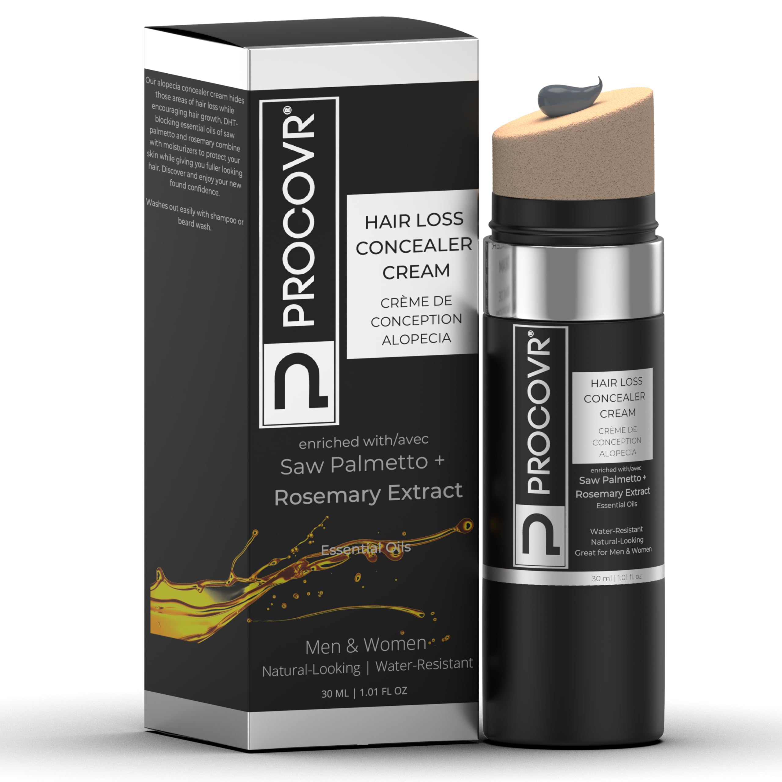 Hair Loss Concealer Cream - The ORIGINAL Thinning & Balding Hair Enhancer, Root Touch Up Mascara for Natural Coverage & Thicker Hairline (Medium Grey)