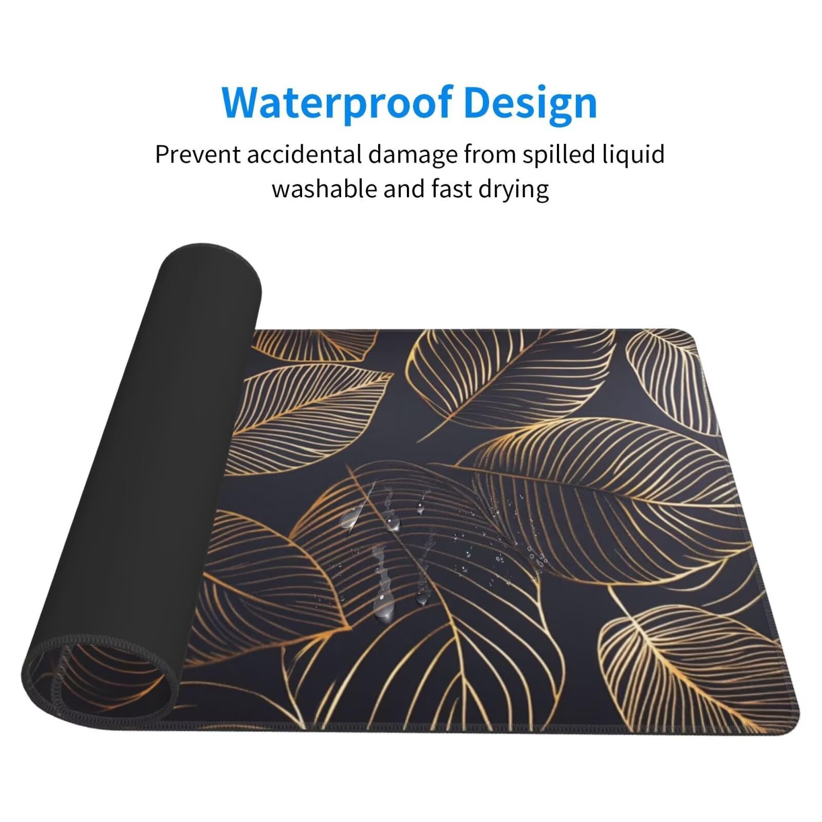 Gaming Mauspad XXL 900x600x3mm Mousepad Verlängertes Groß Mauspad Schreibtischauflage,Genähte Kanten rutschfeste Gummibasis,Verbessert Präzision Geschwindigkeit Home Office Schwarzes Blattgold L-2342