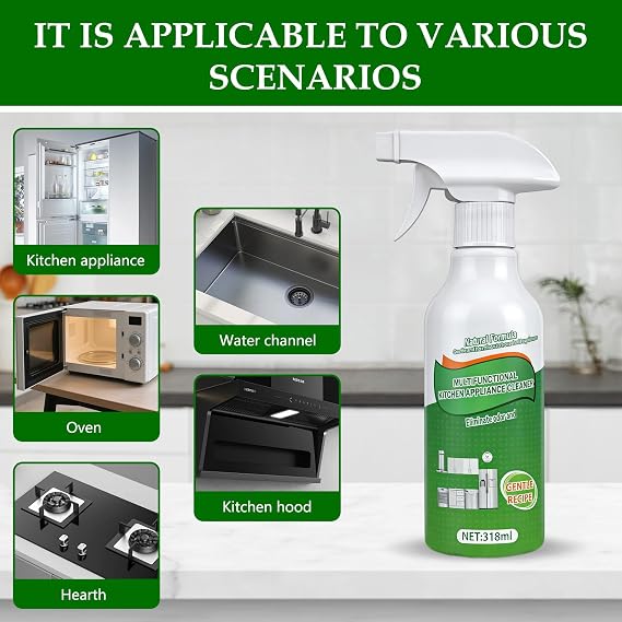 2Pcs Kitchen Cleaner Spray, Multi-Purpose Kitchen Cleaner, Heavy Duty Kitchen Oil Stains Spray for Kitchen, Household, Oven, Stove, Range Hood - 318ml