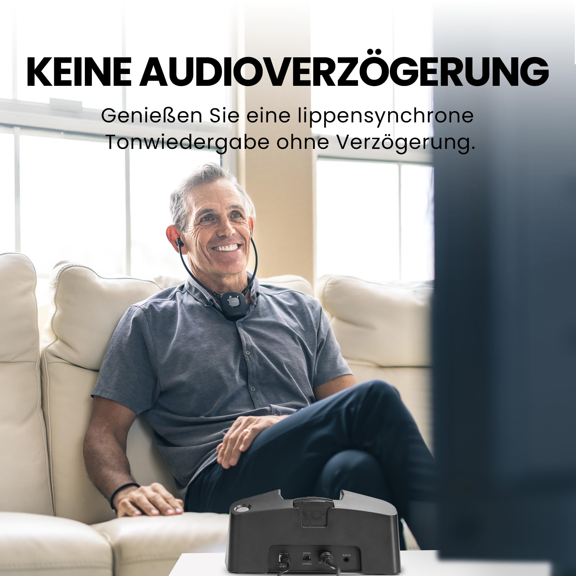 Avantree HT381 - Digitale Kabellose Kopfhörer für Fernseher mit HF-Sender, L/R-Balance-Lautstärkeregelung, TV-Ohrhörer für Senioren, Kompatibel mit Fernsehern mit Optischem oder AUX-Audioausgang | L/R-Lautstärkeregler, Umgebungs-Sound, 3 EQ-Modi, RF-Sende