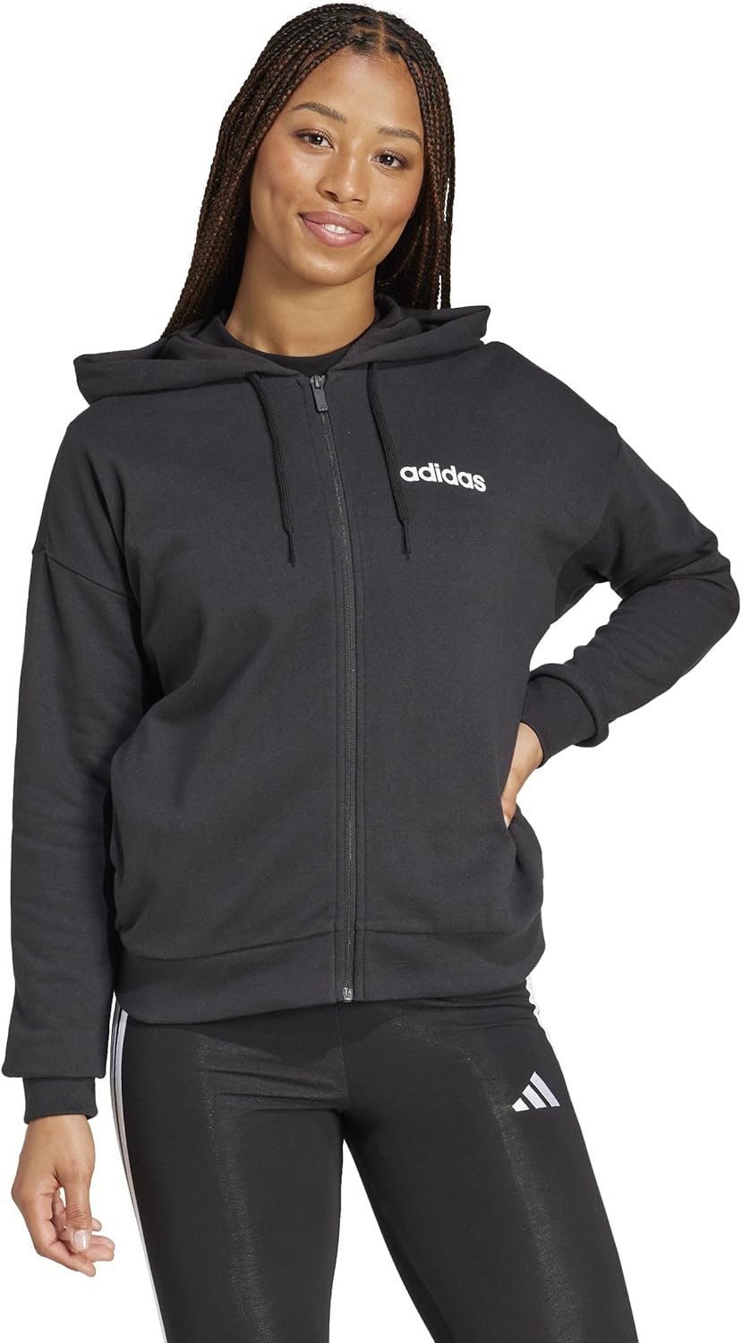 adidas womens Essentials Linear Full Zip French Terry HoodieOuterwear Jacket