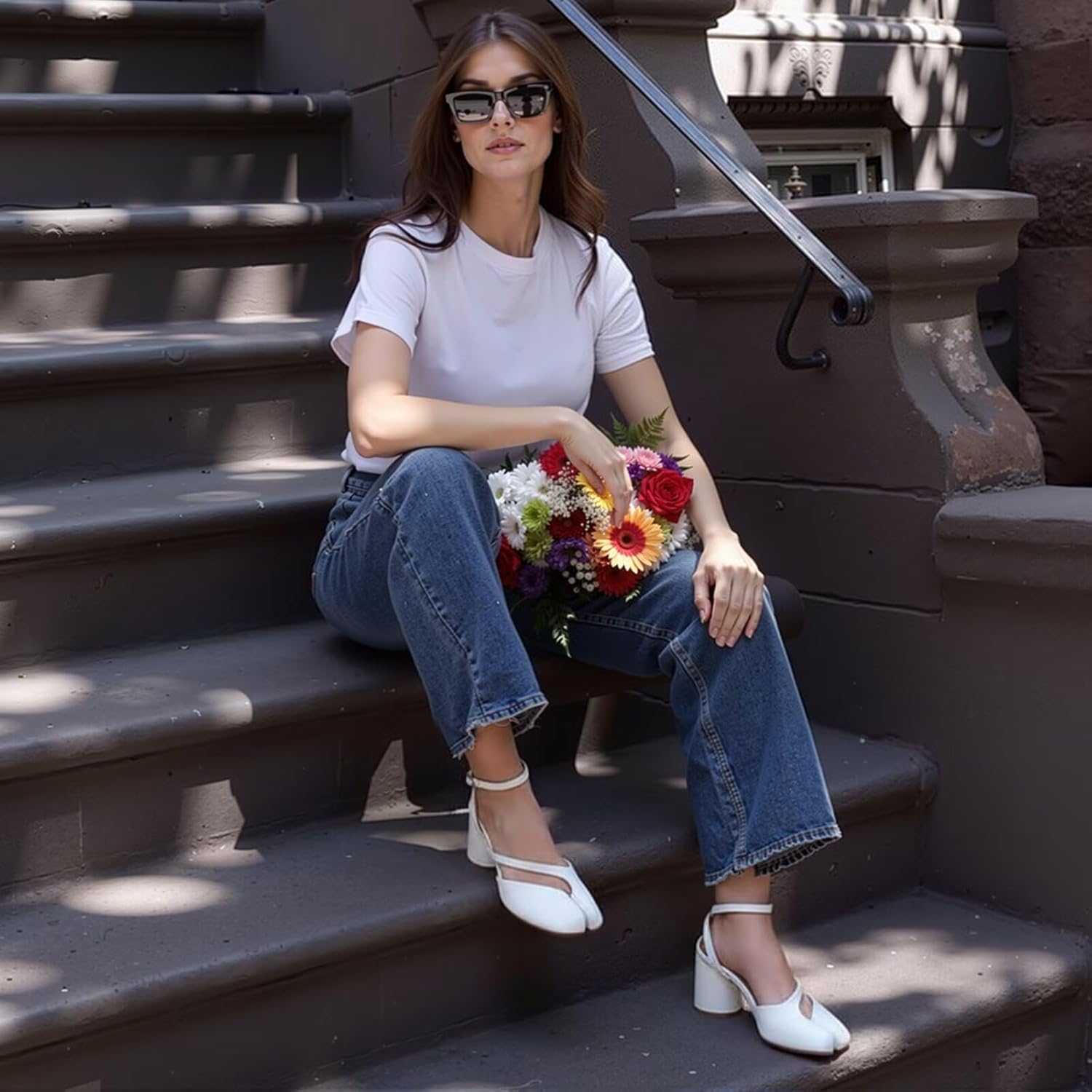 Agodor Women's Chunky Block High Heels Split Toe Pumps Ankle Strap Japanese Tabi Shoes Slingback Heels Tabi Shoes Comfort Dress Heeled Sandals - Image 2