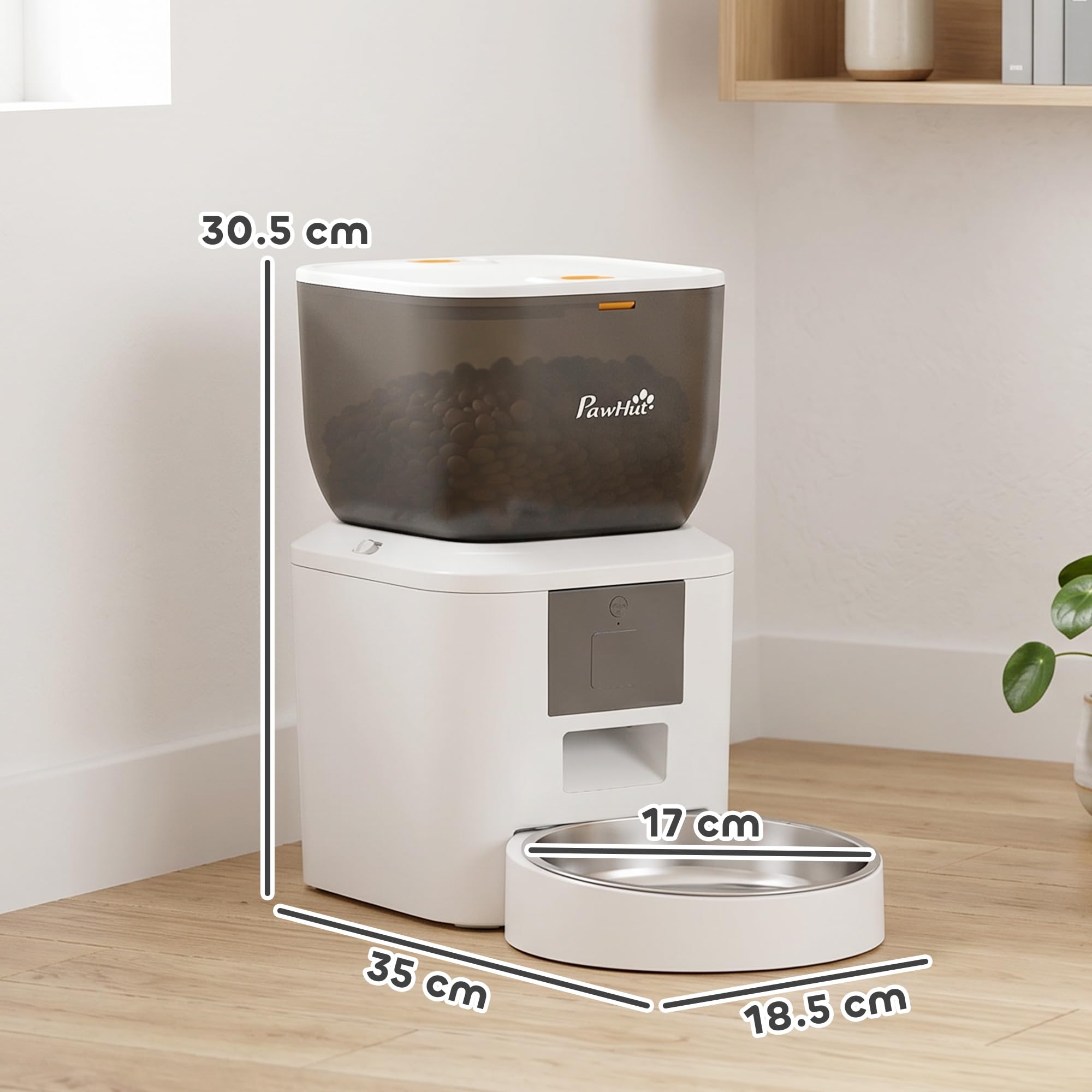 PawHut Distributore Automatico Cibo Gatti 4L WiFi 2.4G Erogatore Bianco | Dispenser Crocchette Gatto, App Controllo con Registratore 10s, 1-10 Pasti al Giorno, Ciotola in Acciaio Inox