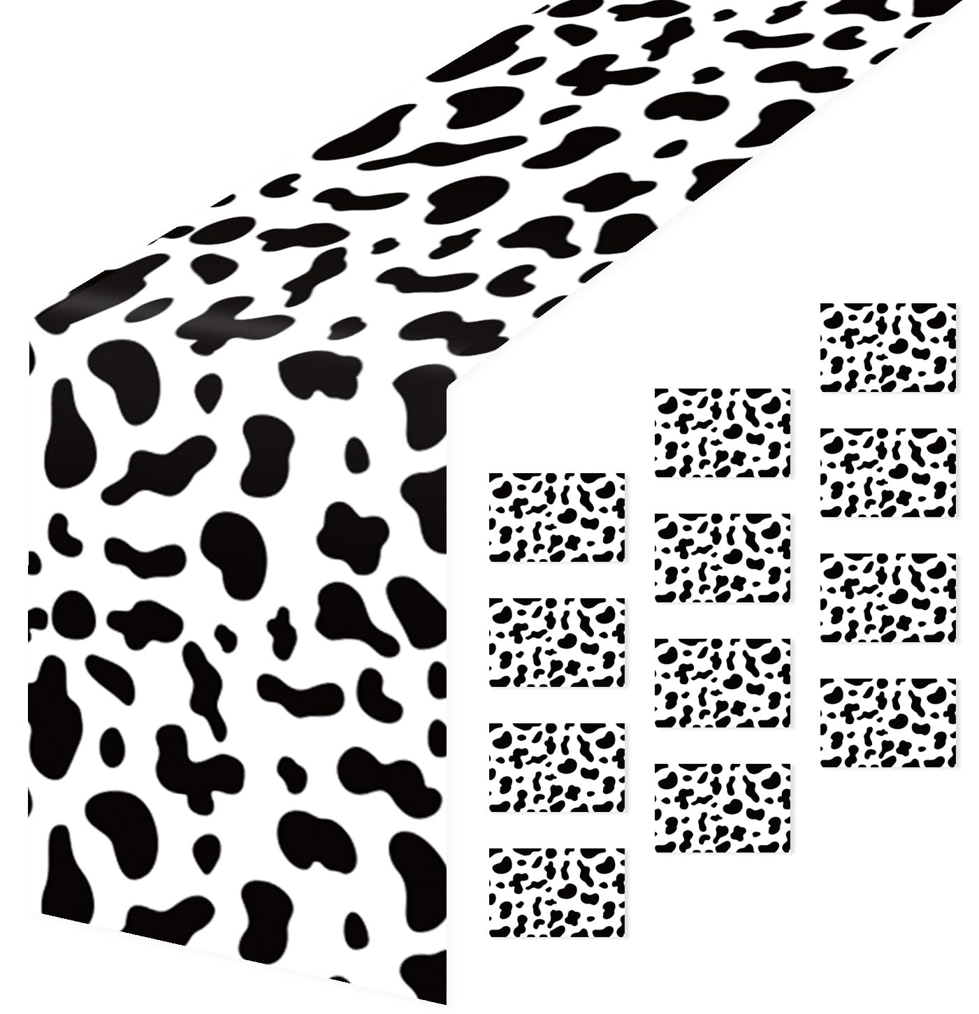 Photo 1 of AVXINSOK 12 Pcs Cow Print Table Runner Plastic 14 x 108 Inch Disposable Black and White Runner for Birthday Baby Shower Cow Themed Party Decorations Cow Table Runner