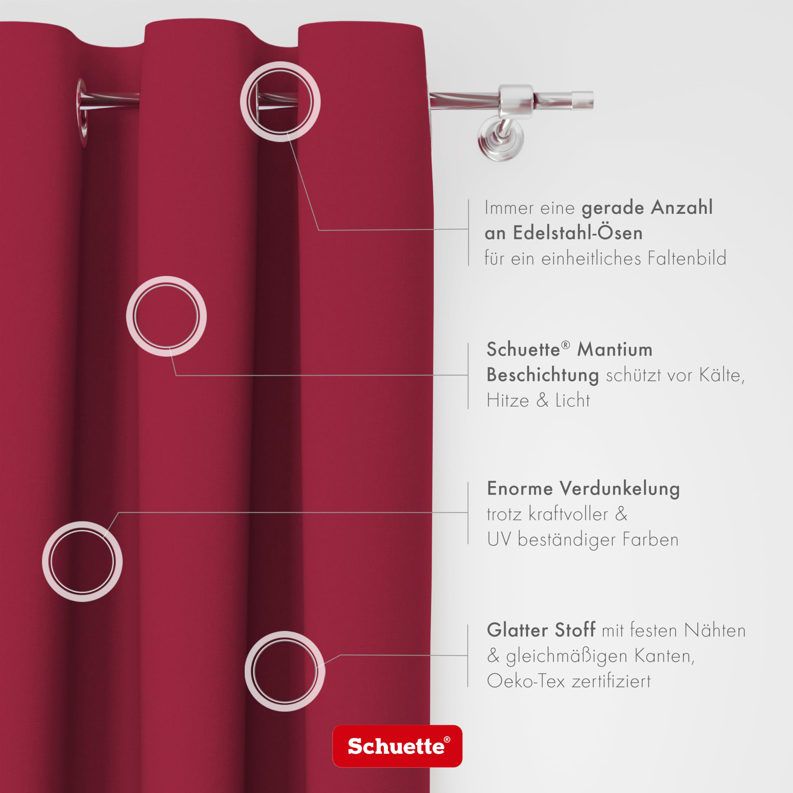 Schuette® Verdunklungsvorhang mit Ösen ● Century Black: Firre Dance (Rot) ● 230x130cm Höhe x Breite (1 Stück) ● Blackout Vorhang Verdunkelung Knitterfrei Pflegeleicht Gardine Thermo Blickdicht