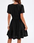 BTFBM Womens Spring 2026 Casual Mini Dresses Lightweight Short Sleeve V Neck Elastic Waist Cute Boho Beach Dress Pockets