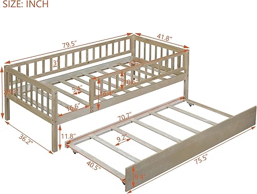 Miniatura 2 de Cama Montessori para niños pequeños con rieles de madera, marco de cama infantil con valla y nido, cama infantil para niña y niño, natural