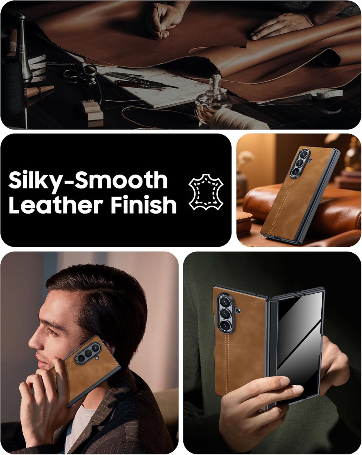 for Samsung Galaxy Z Fold 7 Case with Privacy Screen Protector & Hinge Protection, Wireless Charging, Ultra Thin Stylish Leather Matte PC Durable Shockproof Cover Phone Case for Fold 7-Brown - Image 9