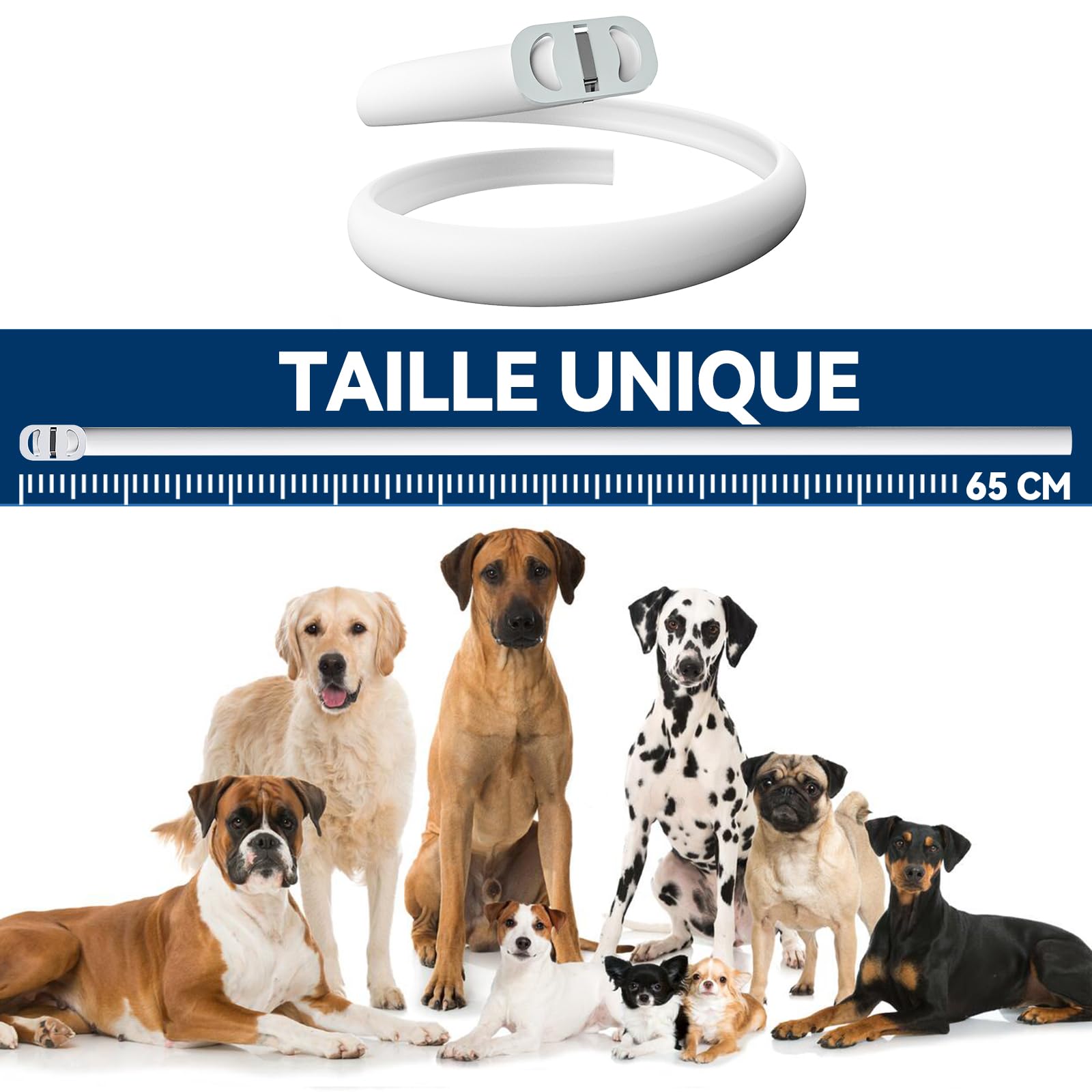 Collier Anti Puces pour Chien Réglable, Élimine Puces, Tiques, Poux, Résistant à l'eau, Huiles Essentielles 100% Naturelles, pour Chiens Grands, Moyens et Petits (63.5CM,2PACK)