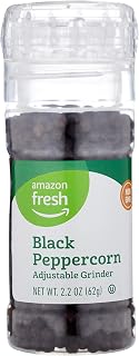 Amazon Fresh Black Pepper Grinder with Whole Peppercorns, Adjustable Grind Size, 2.2 Oz - Fresh Bold Flavor Daily