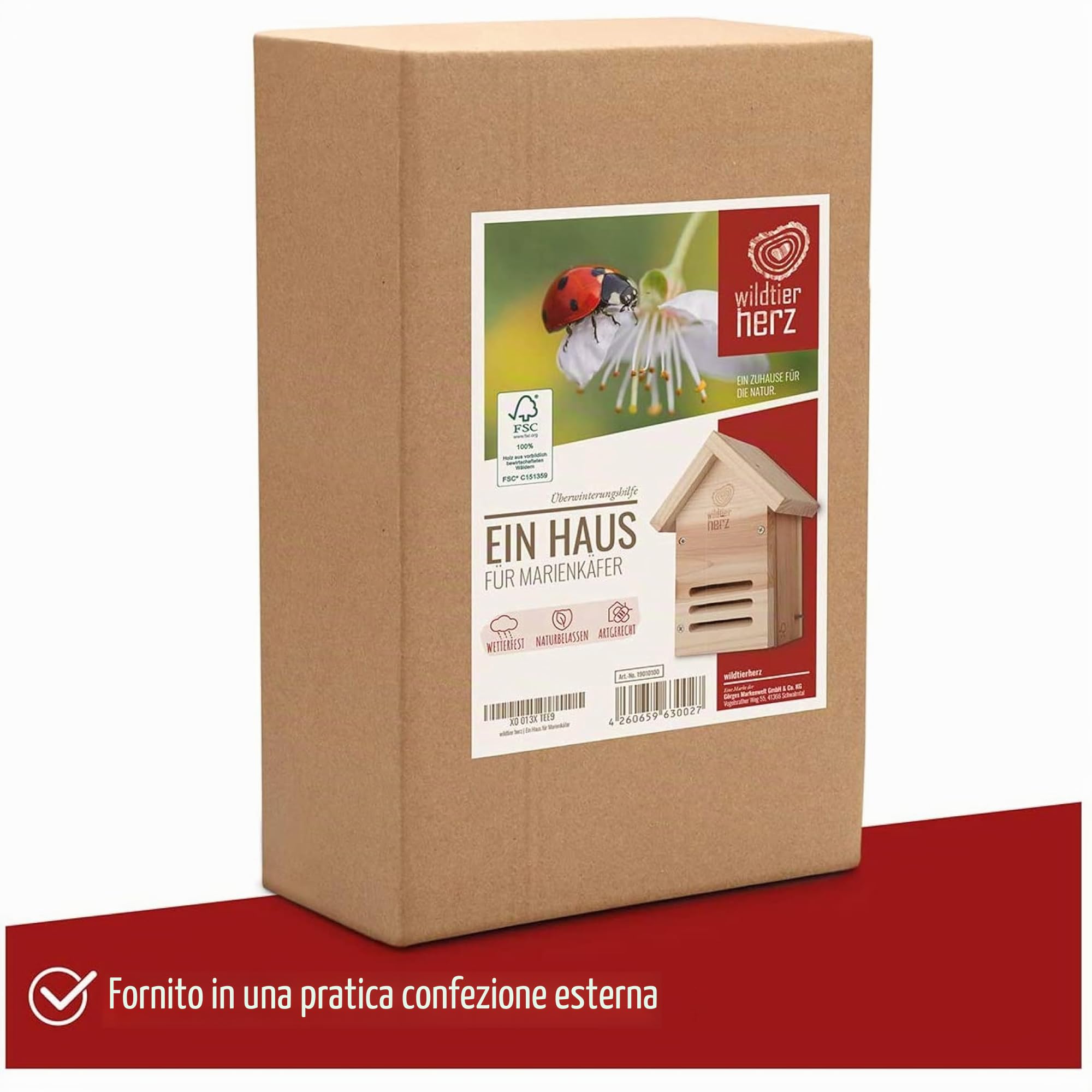 Wildtier Herz | Casetta per Coccinelle - Hotel per Insetti e Nido per Coccinelle - Con Prese d'Aria e Resistente alle Intemperie - In Legno Massello - Dimensioni:23x17x12 cm