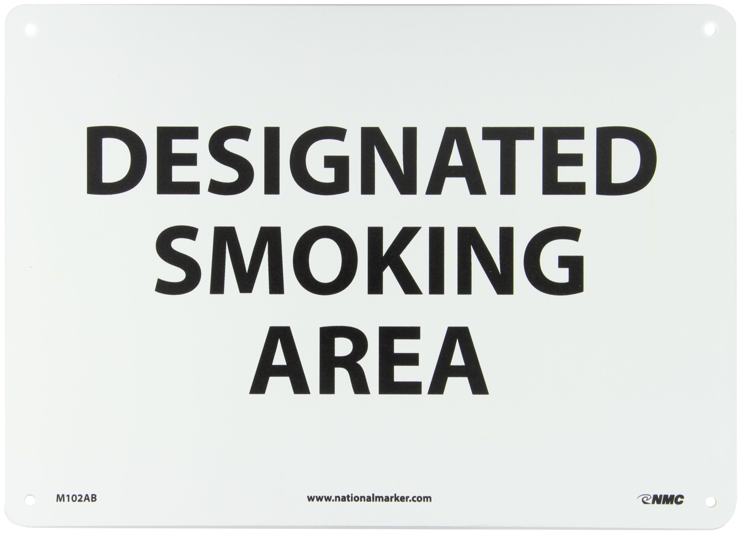 NMCM102AB No Smoking Sign, Legend "DESIGNATED SMOKING AREA", 14" Length x 10" Height, Aluminum 0.040, Black on White