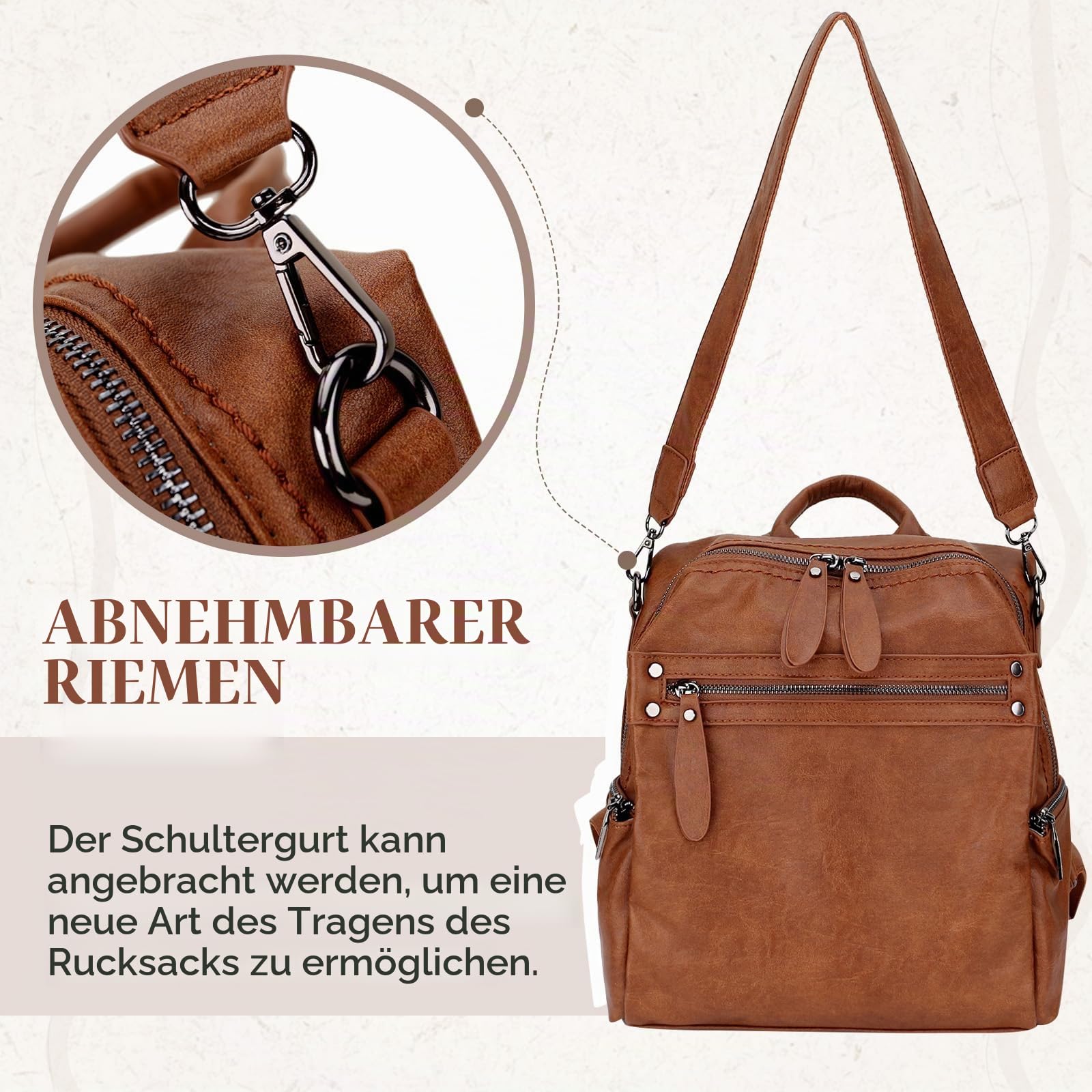 Damen Rucksack Elegant Kunstleder Cityrucksack 3-in-1 Tragemodus