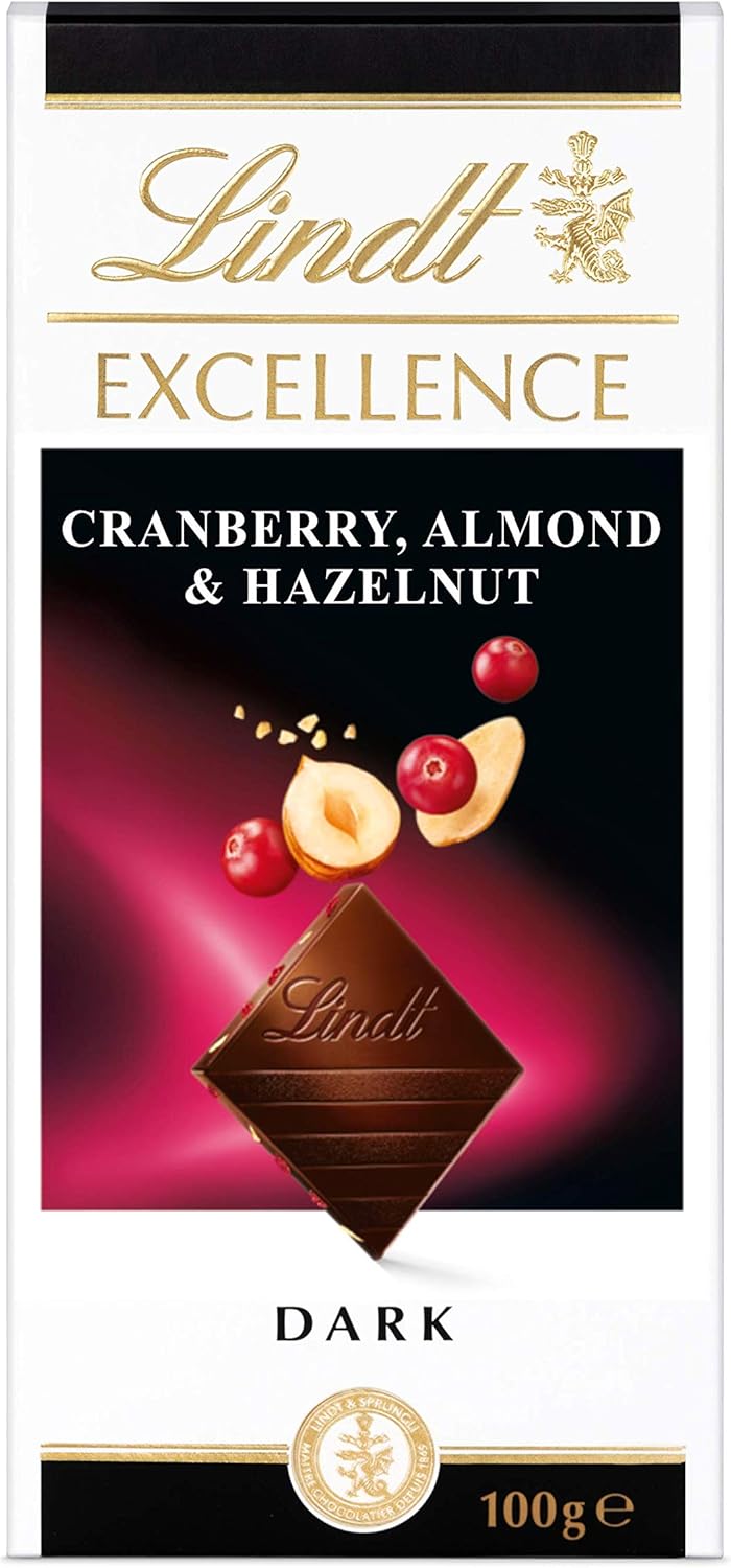 Lindt Excellence Dark Chocolate Tablet, Cranberry, Almond and Hazelnut