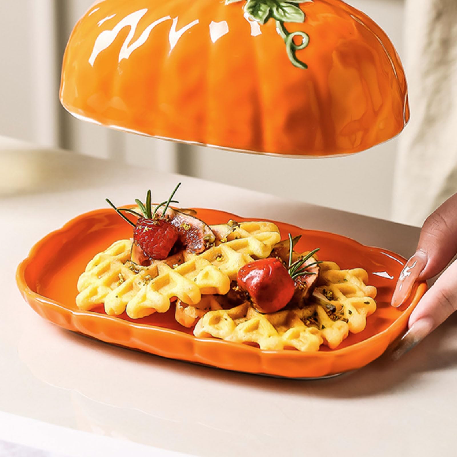 Bandeja de servir en forma de calabaza con tapa, recipiente para