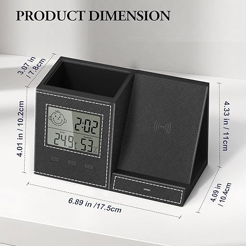 Miniatura 8 de TopMade Cargador inalámbrico con soporte para bolígrafo, organizador de mesita de noche de cuero, suministros de oficina en casa, soporte para