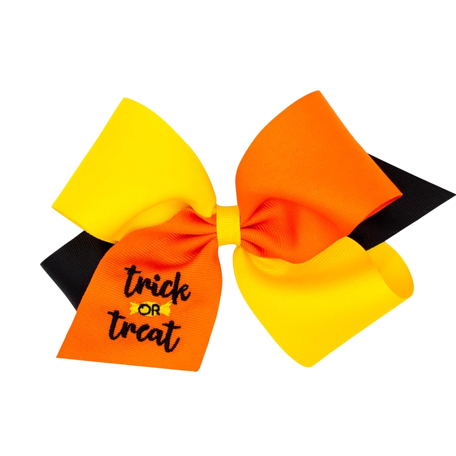Wee Ones Girls’ Tri-Color Grosgrain Hair Bow with Halloween Themed Embroidery on a WeeStay No-Slip Hair Clip, King, Trick Or Treat