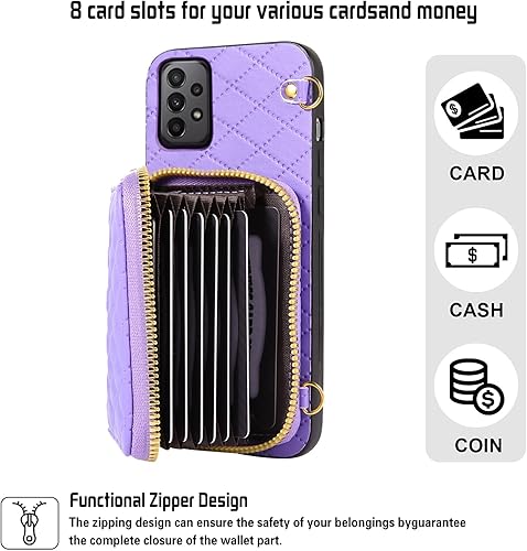 Miniatura 4 de Furiet Funda tipo cartera cruzada desmontable para Samsung Galaxy A32 5G 2021 de 6.5 pulgadas con monedero con cremallera, ranura para múltiples