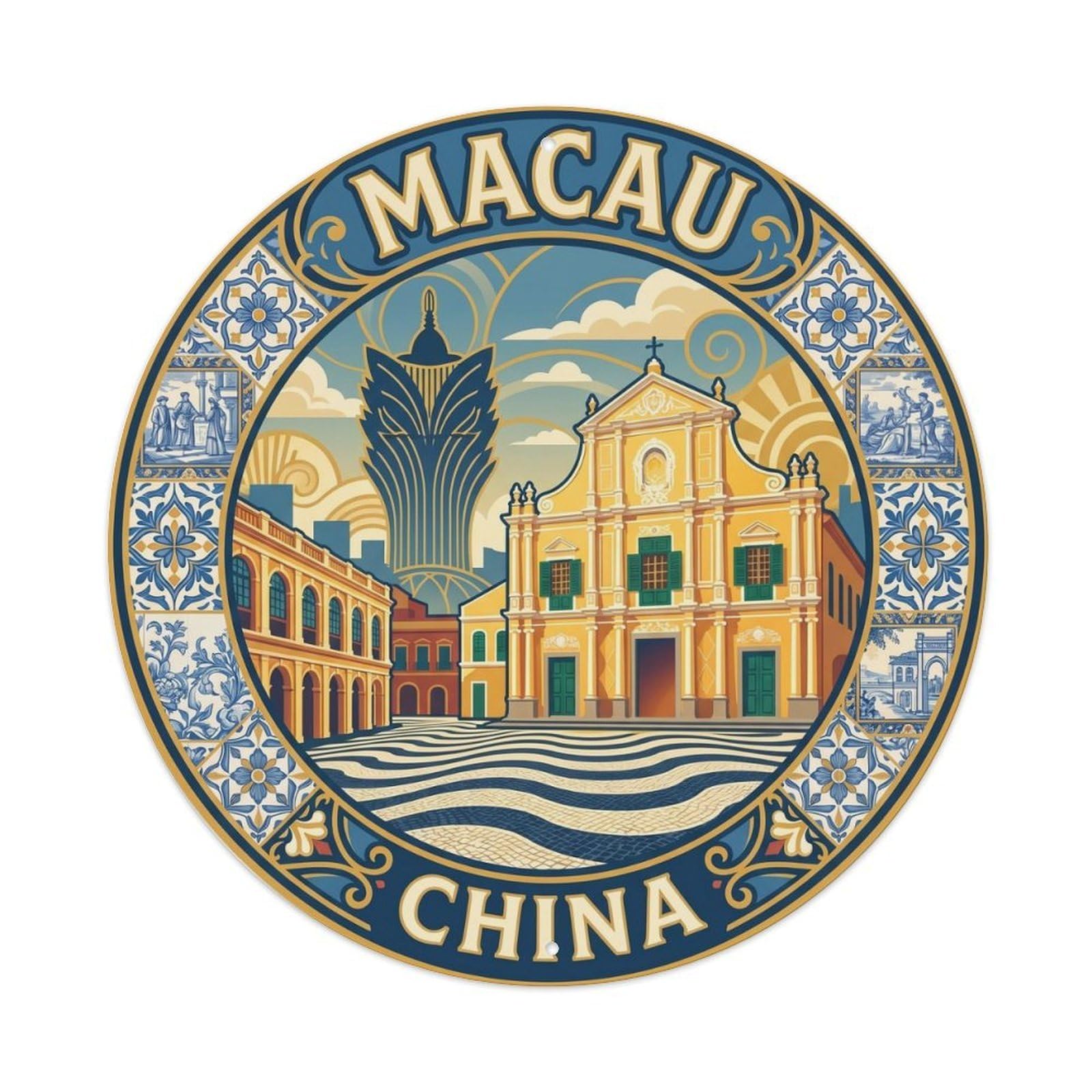 Yrnq 8X8inch Vintage Style Vintage Travel Macau China Senado Square Metal Tin Sign
