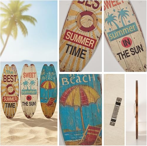 Miniatura 2 de 3 Set Wooden Surfboard Wall Hanging Decor, 17.7 Inch Surfboard Beach Wall Art, Hawaiian Coastal Plaques for Living Room, Entryway, Bar Decor