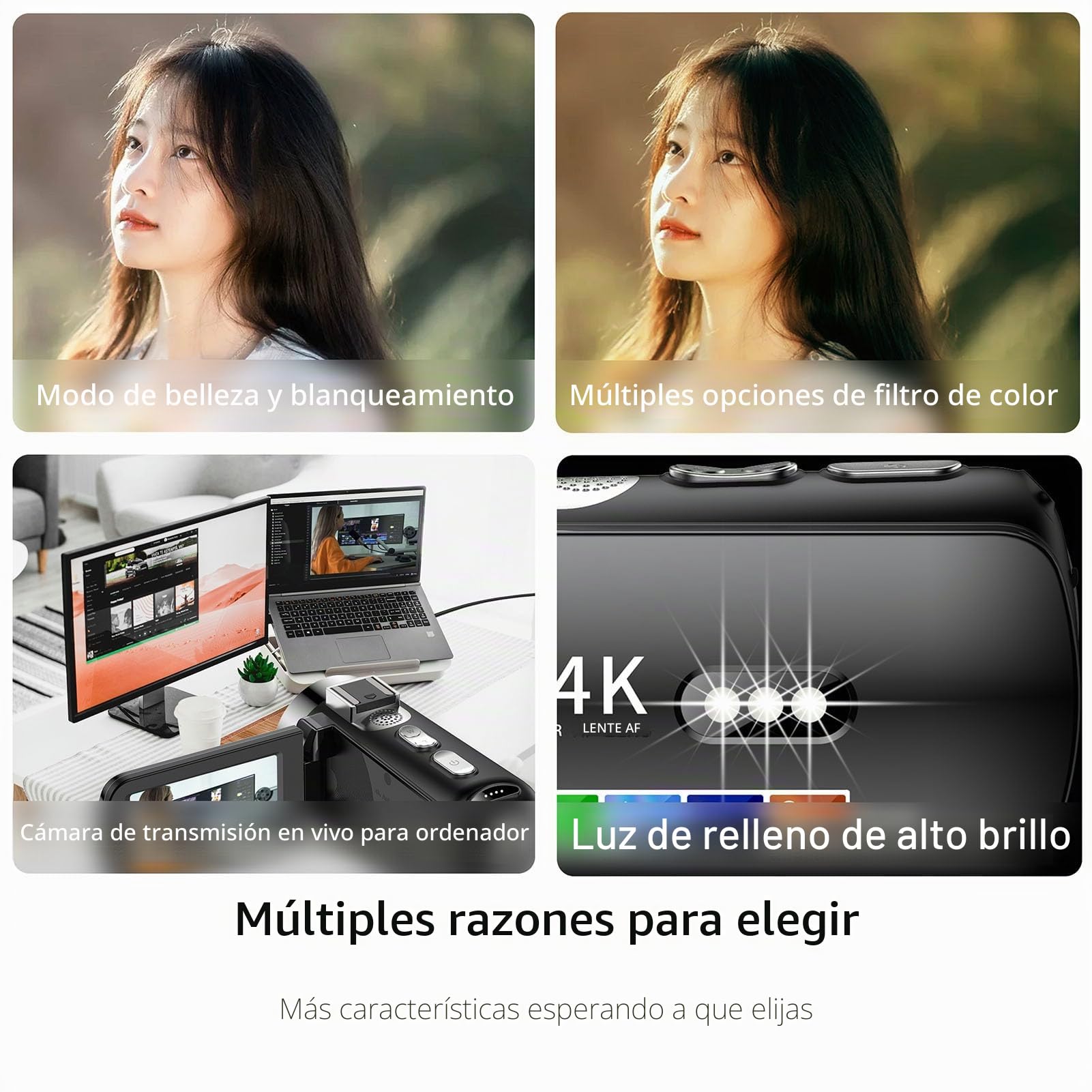 Cámara de Vídeo 4K, Videocámara HD Wi Fi de 64 MP con Zoom Digital de 28X, Grabadora de Vídeo con Pantalla de Rotación de 3 Pulgadas con Luz LED de Visión Nocturna, Cámara