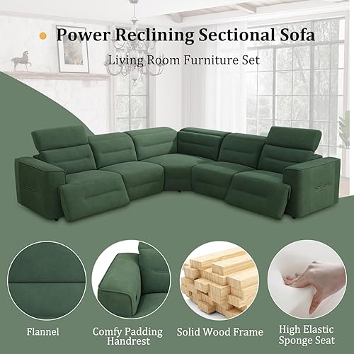 Miniatura 5 de Sofá modular reclinable eléctrico, juego de muebles de sala de estar en forma de L, sofá modular de franela, sofá modular reclinable para sala de