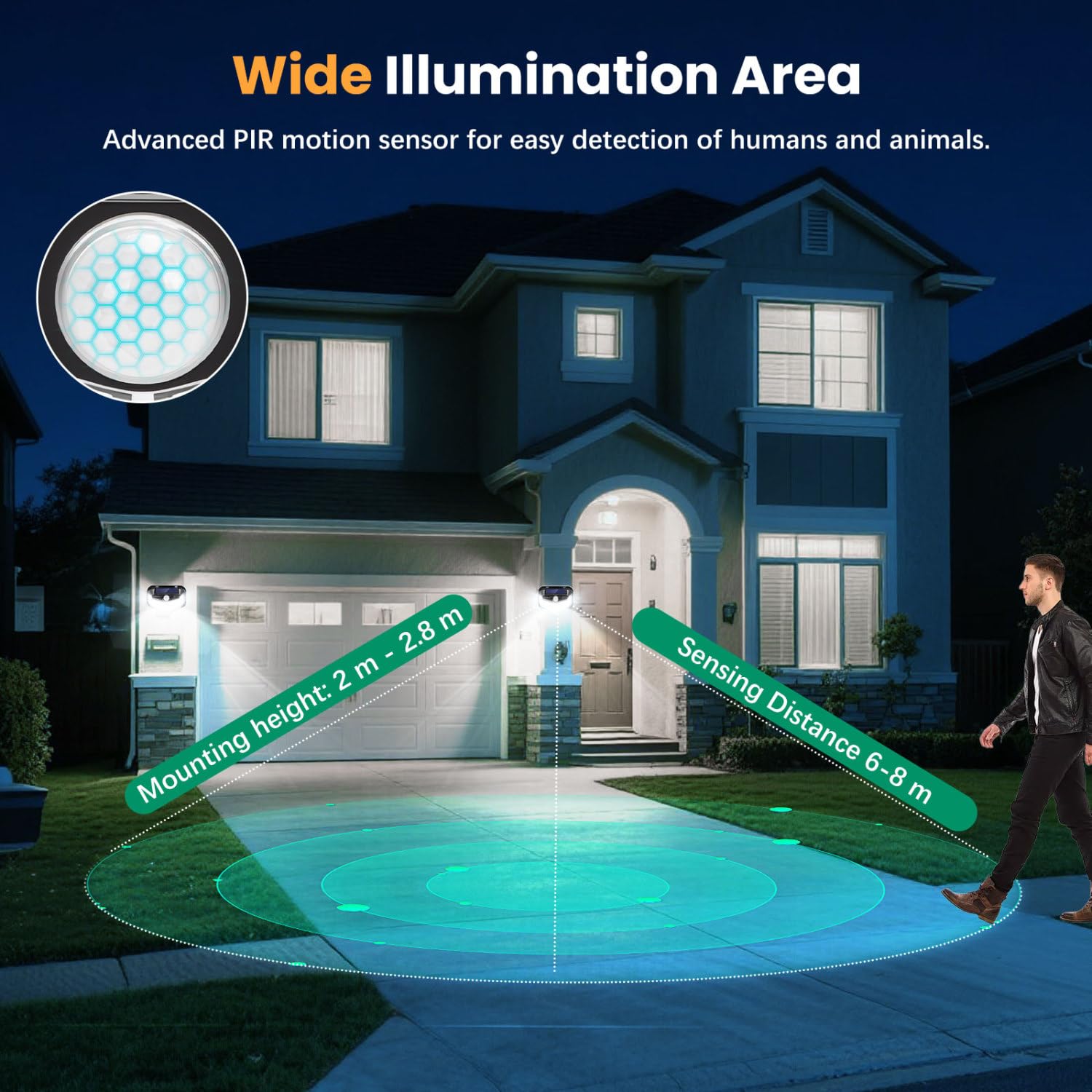 Aigostar Luz Solar Exterior,8 Paquete, 3 Modos, 270° Súper Brillante,Focos Led Exterior Solares con Sensor de Movimiento, IP65 Impermeable luces Solares para Jardín,Patio,Garaje,6500K