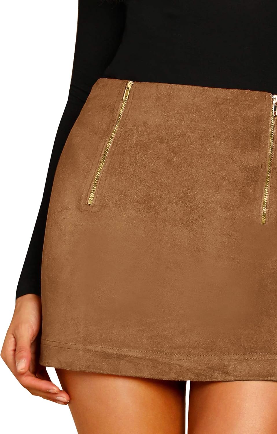 Floerns Women's High Waist Faux Suede Double Zipper Front Bodycon Mini Skirt - Image 4