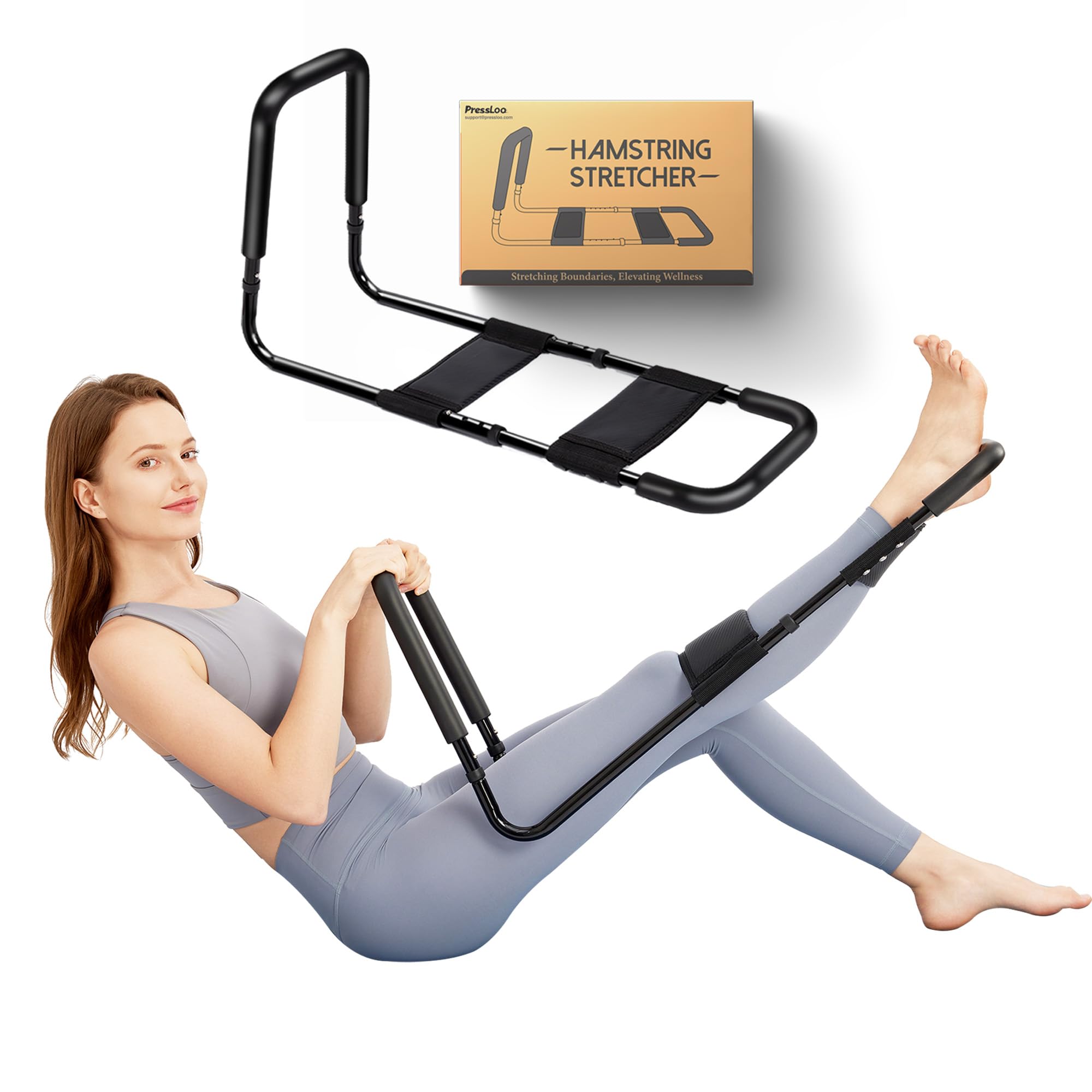 PressLoo Hamstring Stretcher for Knee Extension & Pain Relief, Adjustable Low Back, Calf, Leg & Hip Stretching Device for Flexibility, ACL Surgery Recovery Physical Therapy Equipment - Upgraded 2025
