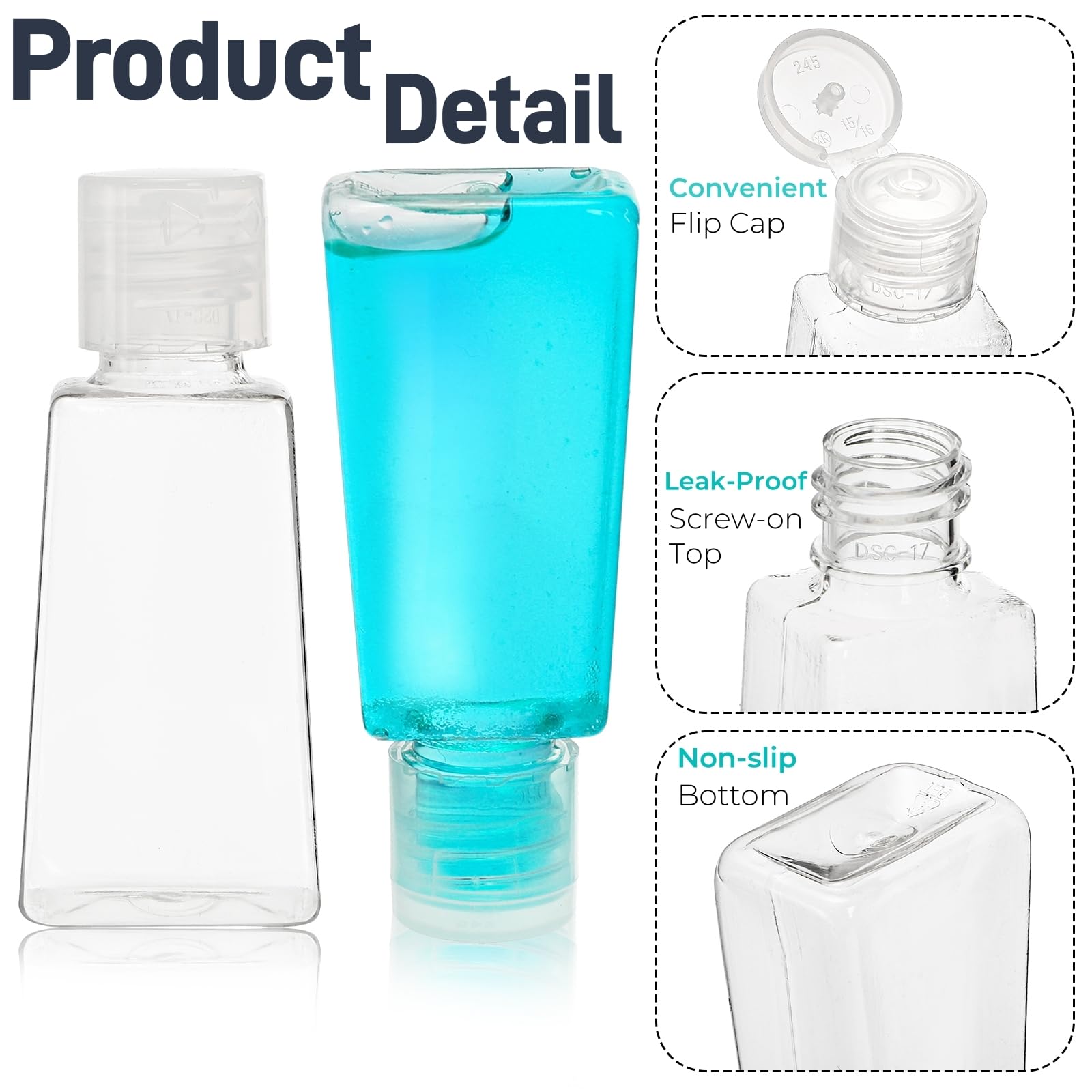 100 Pack 1 oz Clear PET Travel Bottles with Flip Cap, Refillable Toiletry Containers
