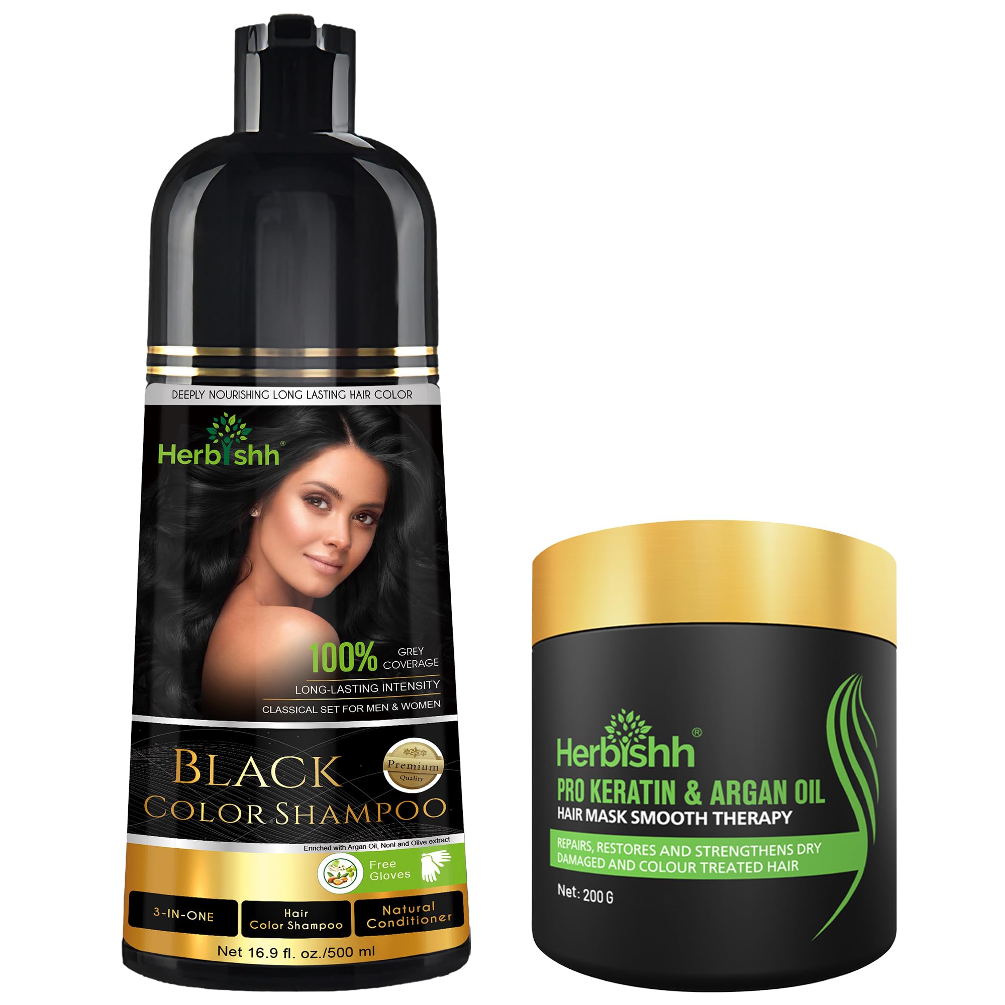 Herbishh Hair Color Shampoo Black 500ml + Argan Hair Mask for Damaged and Dry Hair Repair 200ml-image-18