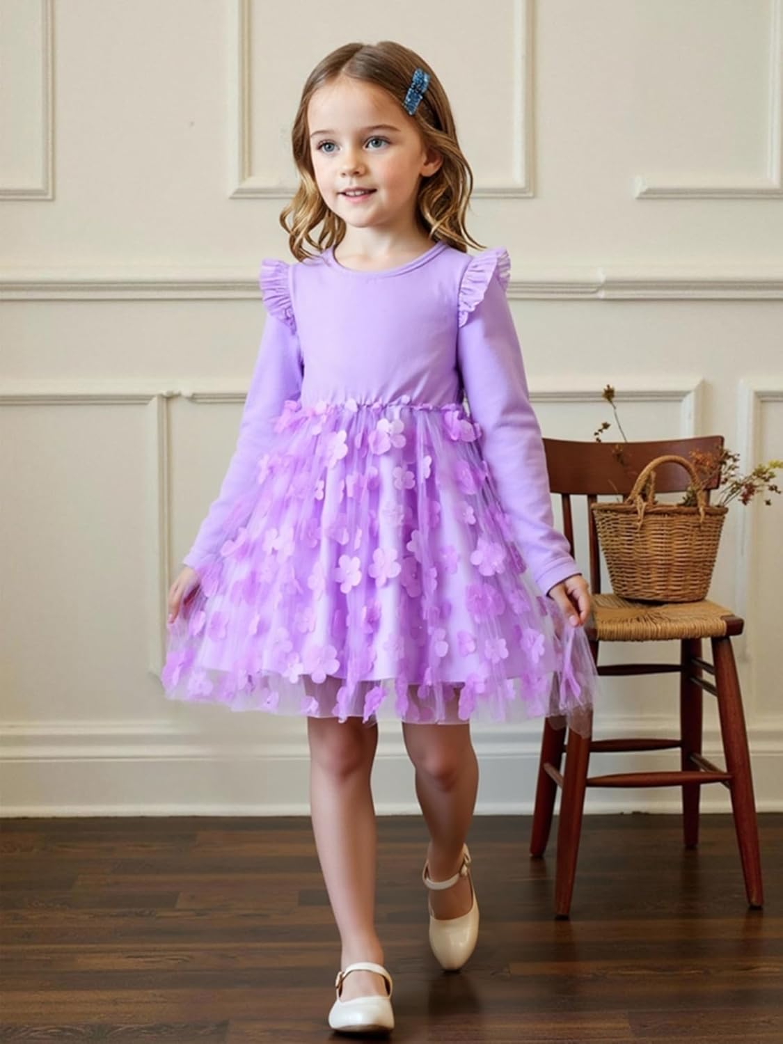 Cute Toddler Girl Princess Tulle Dress Long Sleeve Cotton Sundress Little Girls' Party Dresses,Size 2-9 Y - Image 5