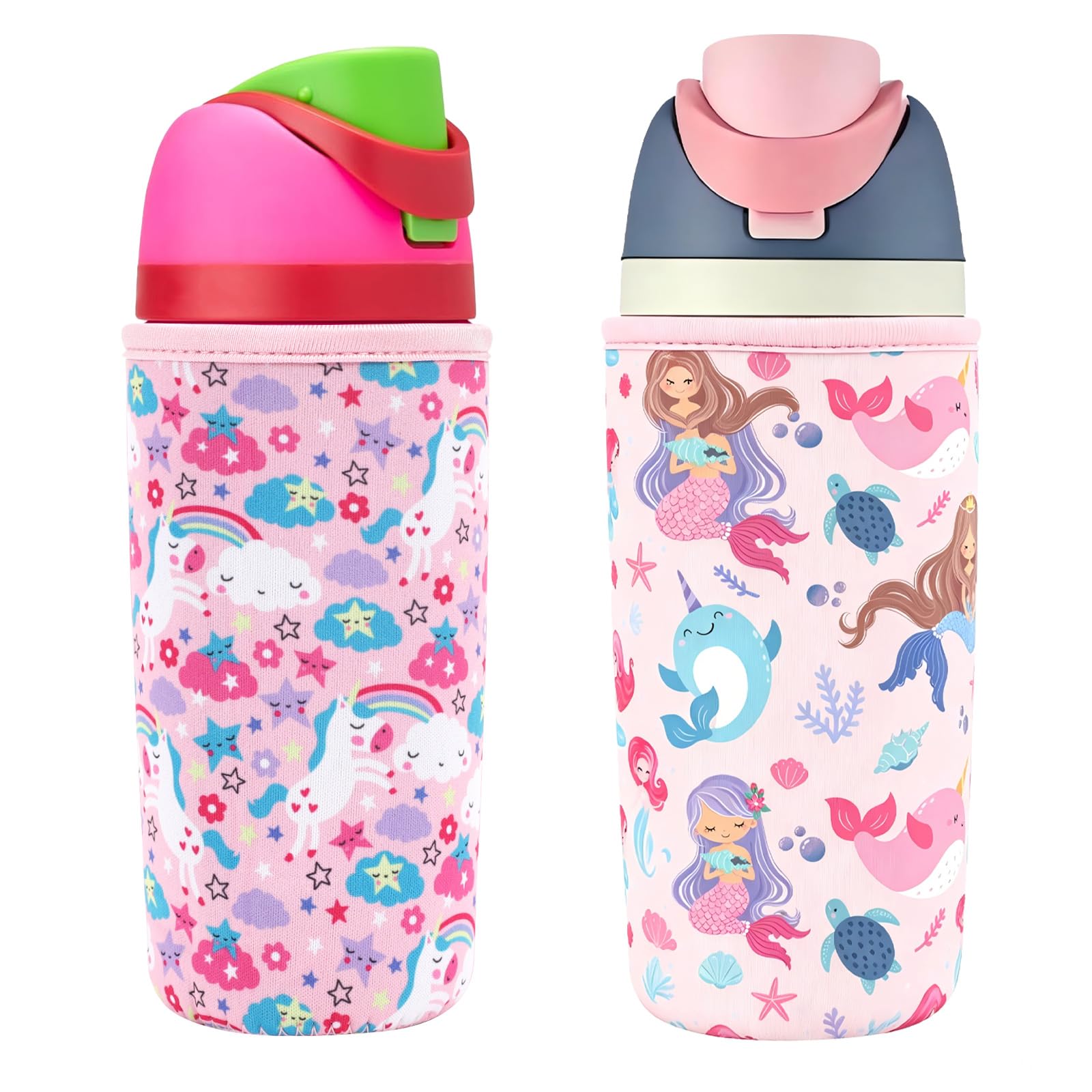 2 Pack Cute Neoprene Sleeve Compatible with Owala Kids 12oz 15oz 16oz, Water Bottle Accessories for Owala Kids FreeSip and Plastic Tumbler, Water Bottle Scratch Resistant Sleeve for Boys Girls