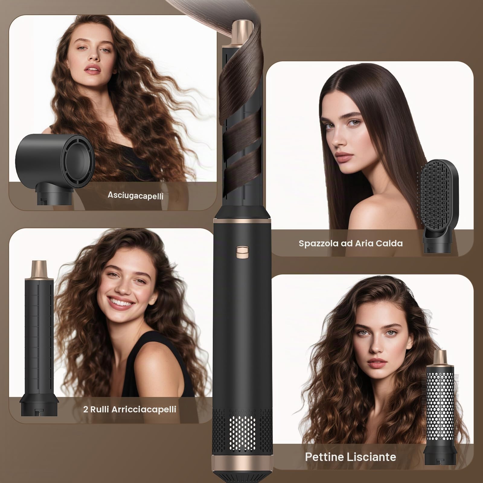 Spazzola Asciugacapelli, 5 in1 Air Styler & Spazzola ad Aria Calda, Capelli con 3 Temperature&3 Velocità, Spazzola per Capelli per Asciugare, Volumizzare, Lisciare
