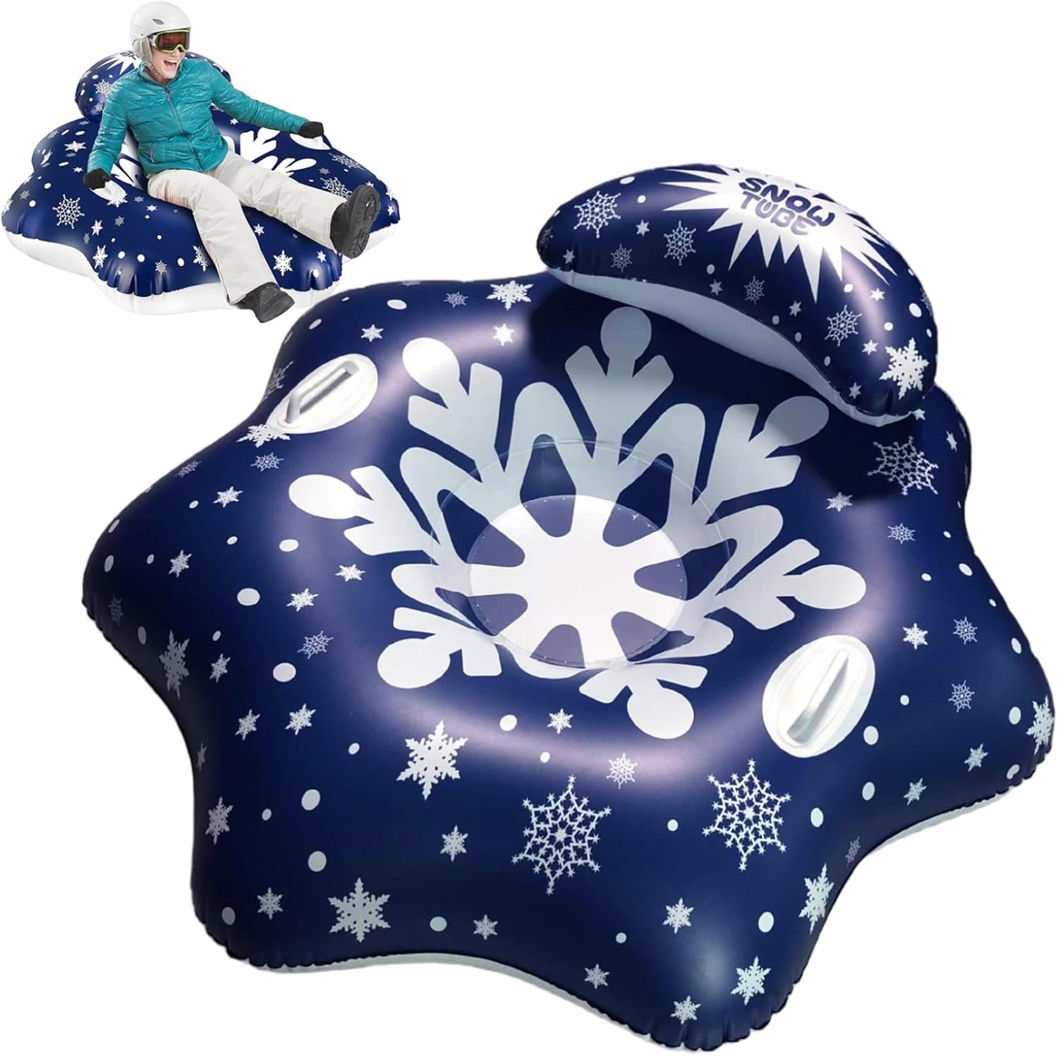 Snow Tubes, 43 Inch Heavy Duty Inflatable Thickened Snow Sled with Back Support and Handle for Kids and Adults, Winter Outdoor Sporting Goods..