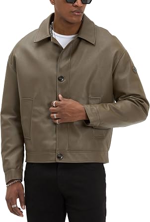 Oversized Faux Leather Jacket - Button Closure Urban Style