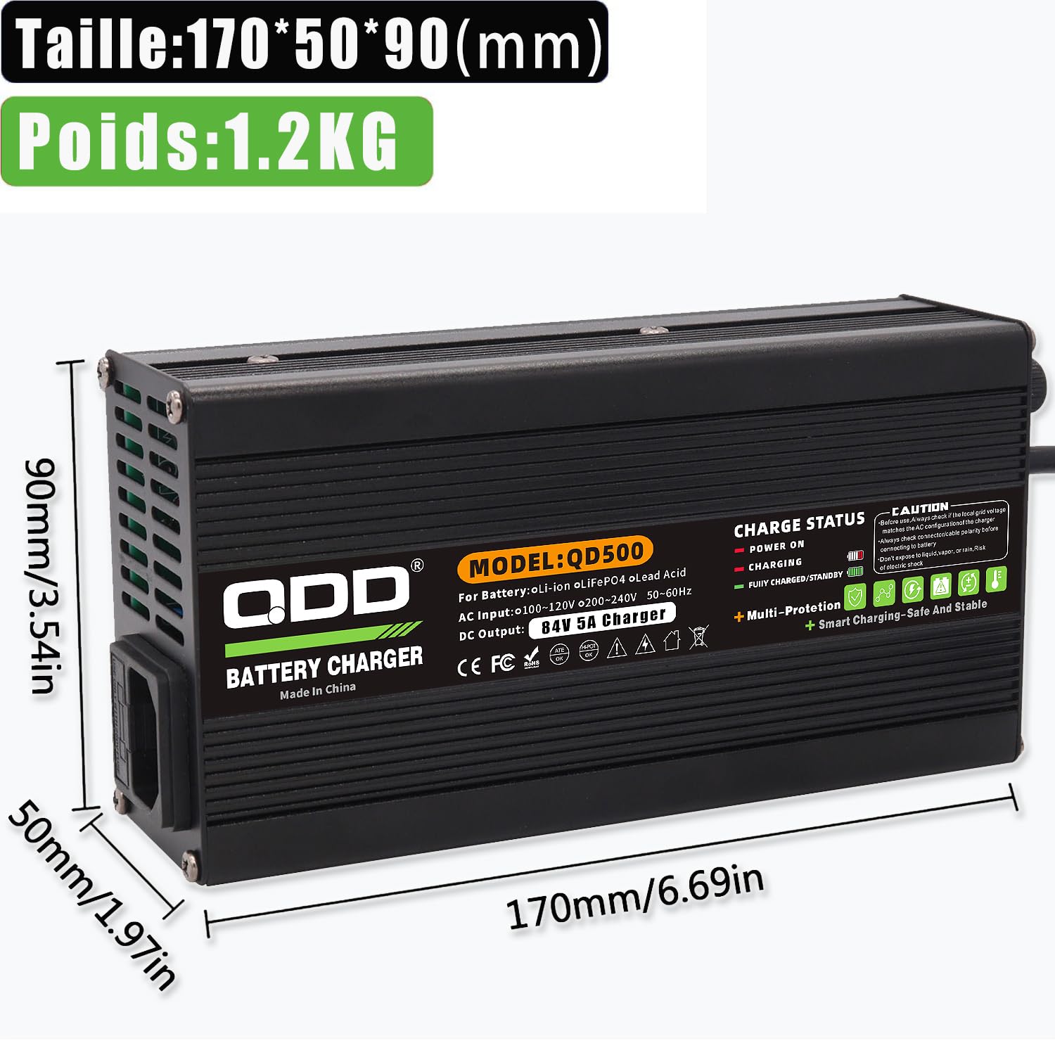 Caricabatterie 84 V 5 A per Moto Elettrico, Batteria al Litio 72 V 20S, Caricabatterie Rapido Universale