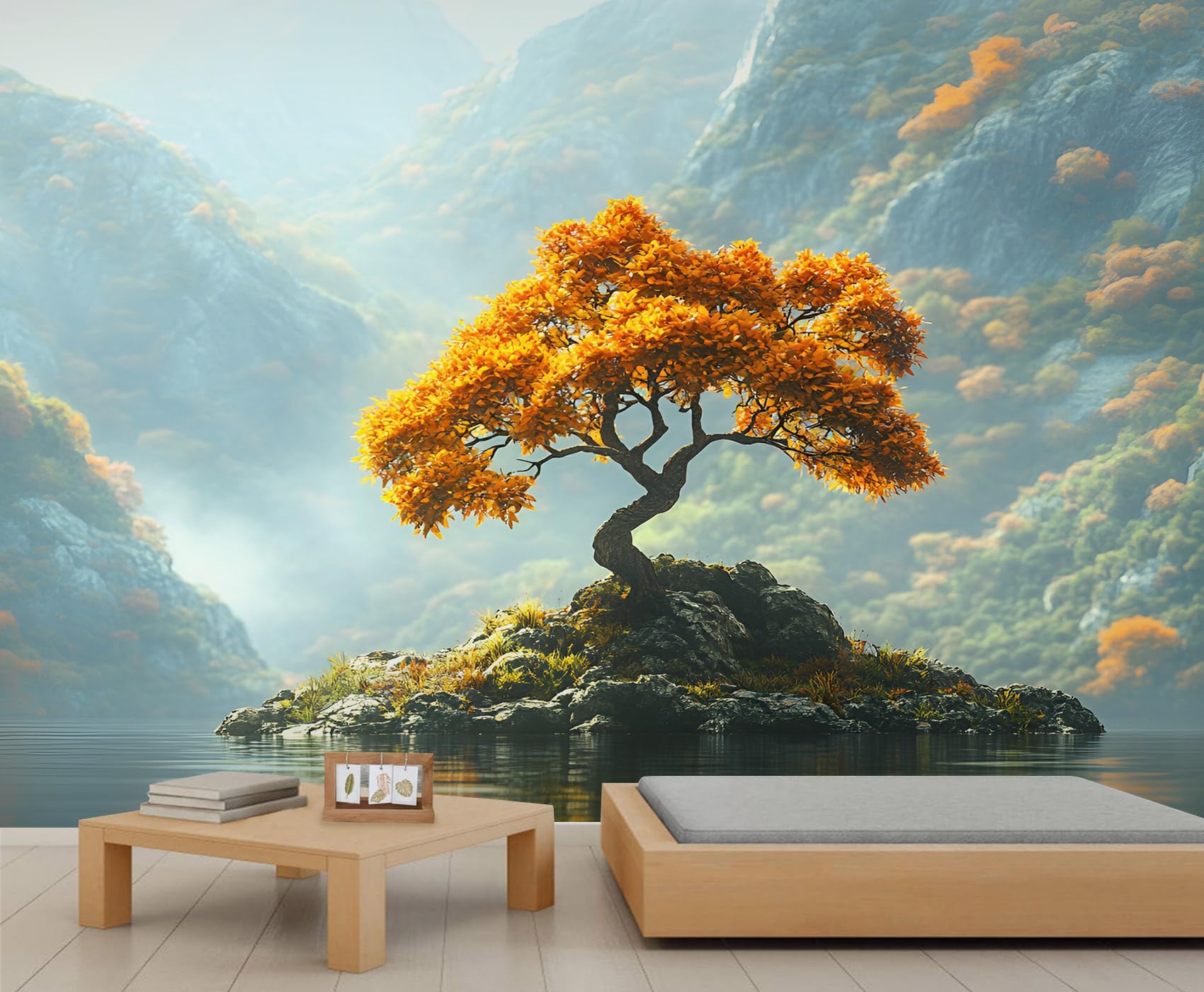 Tree Mural Isolated Island Wallpaper Forest Scenery Wall Mural Statement Wall Restaurant Diner Large-Scale Art Decor Photo Panoramic Accent (Non-self-Adhesive)