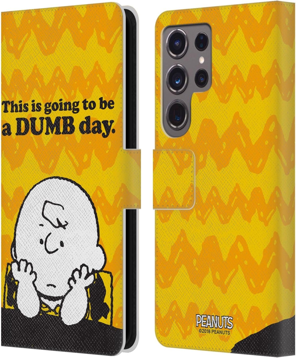 Head Case Designs Officially Licensed Peanuts Dumb Day Charlie Brown Leather Wallet Case Compatible with Samsung Galaxy S24 Ultra 5G