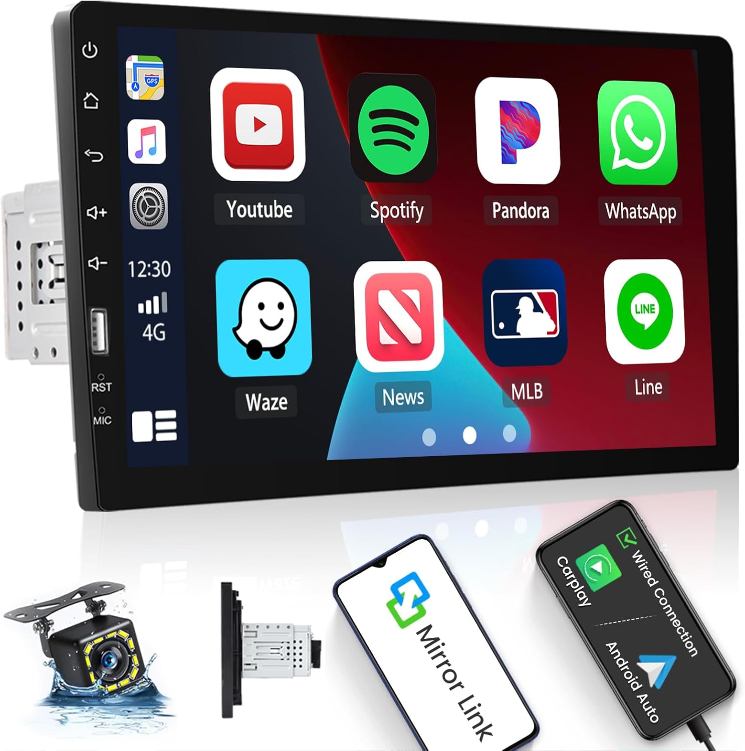Hikity Autoradio 1Din Carplay con Schermo 9 Pollici Touchscreen Auto